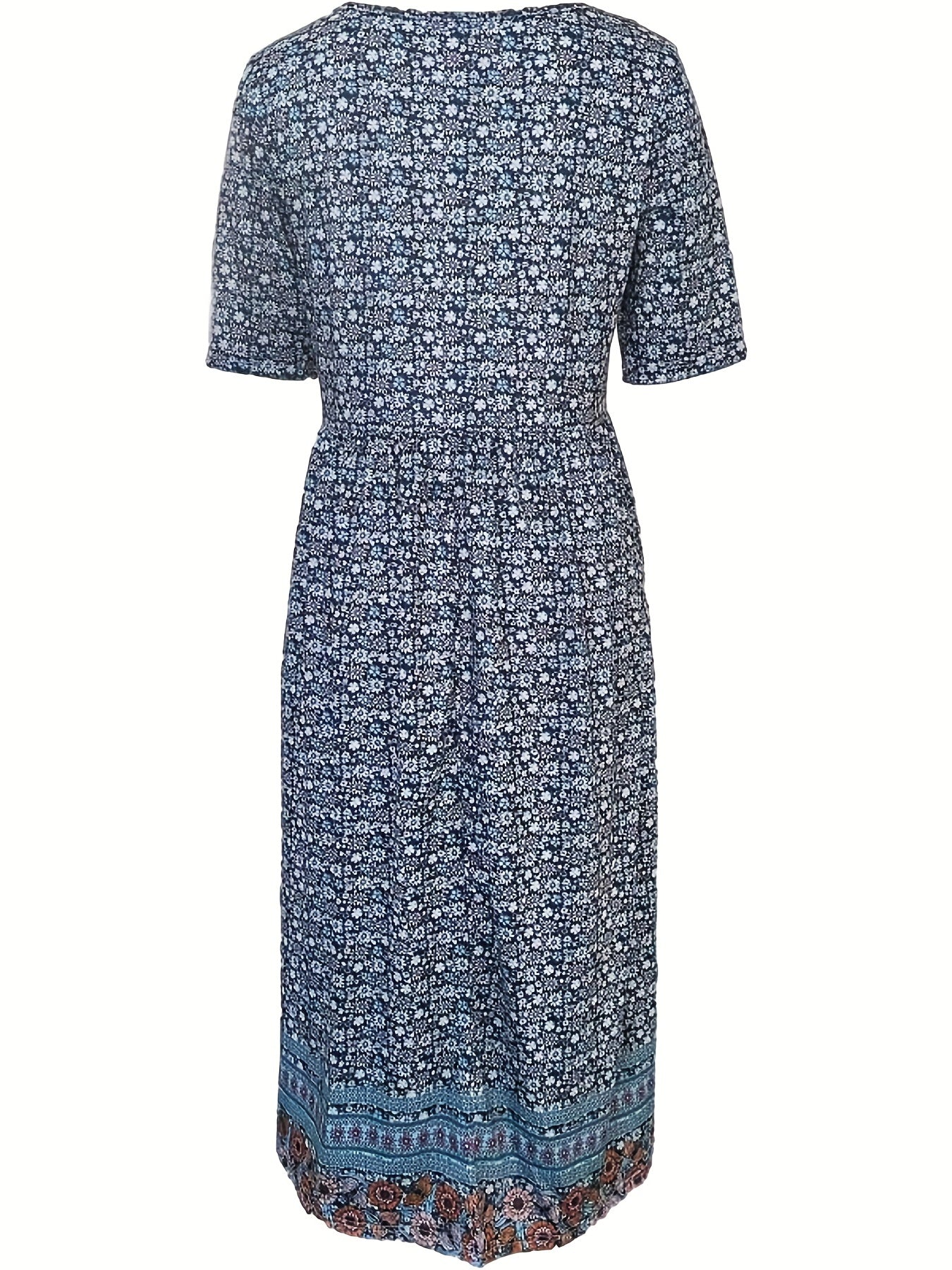 Floral Print Crew Neck Dress, Casual Short Sleeve Dress