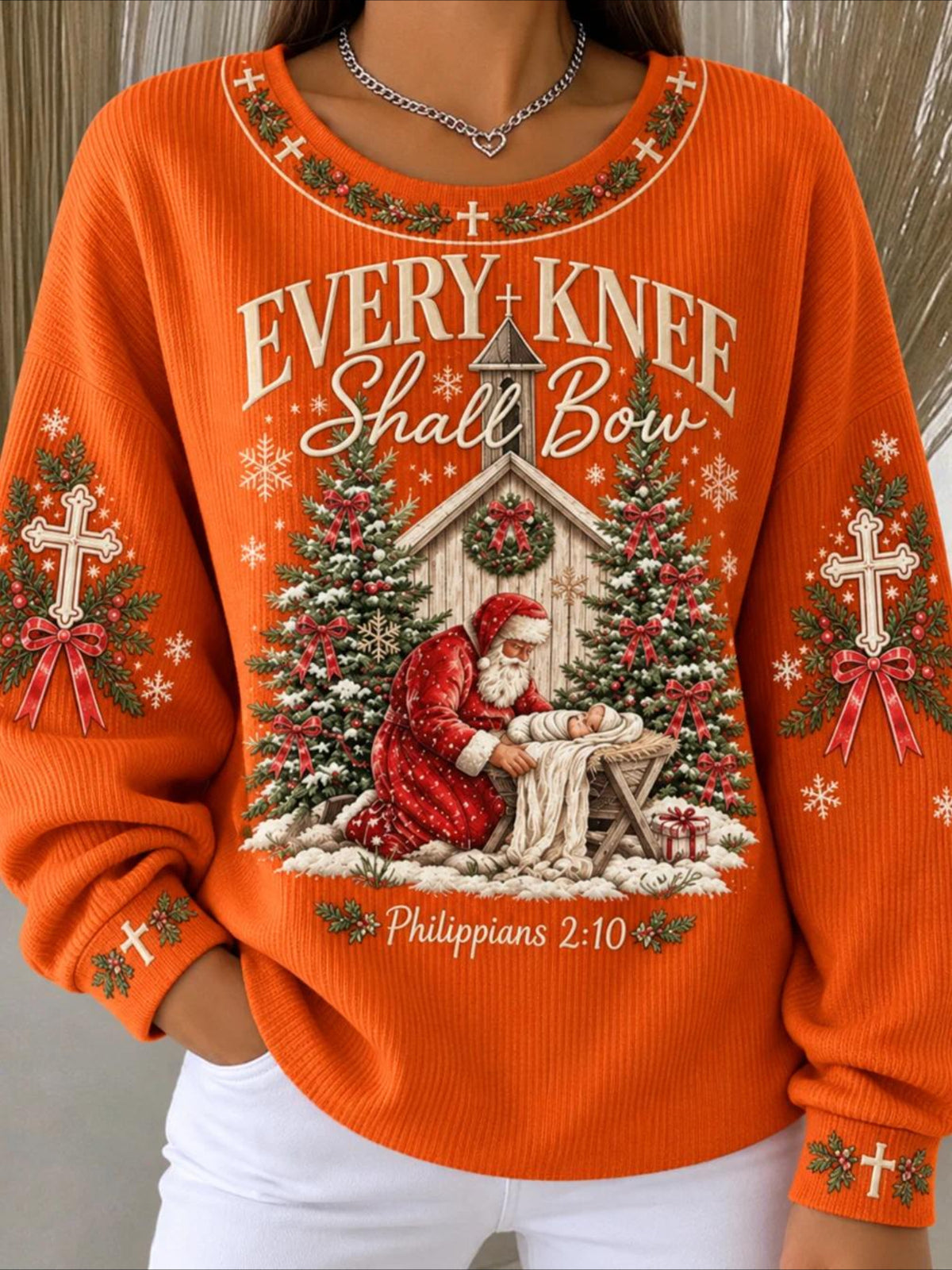 Christmas Santa Claus Casual Printing Loose Crew Neck Regular Fit Sweatshirt