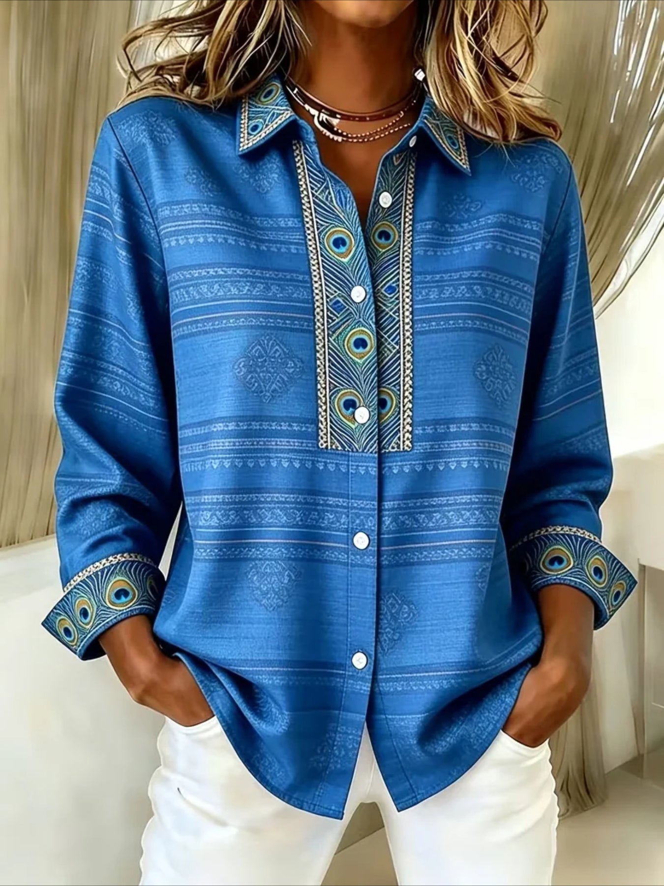 V Neck Long Sleeve Plain Regular Micro-Elasticity Regular Fit Shirt