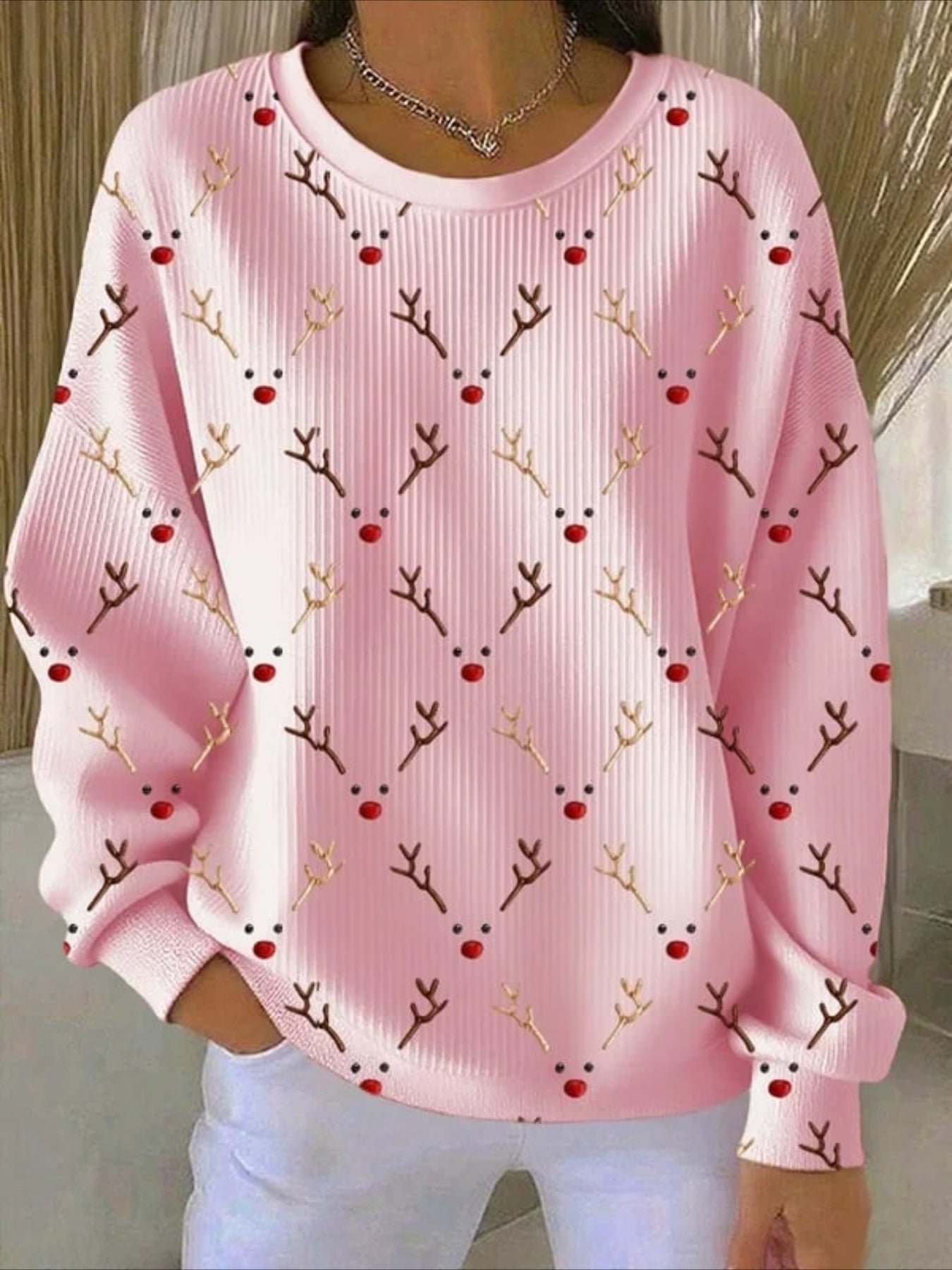 Christmas Printed Crew Neck Floral Long Sleeve Sweater Hoodie
