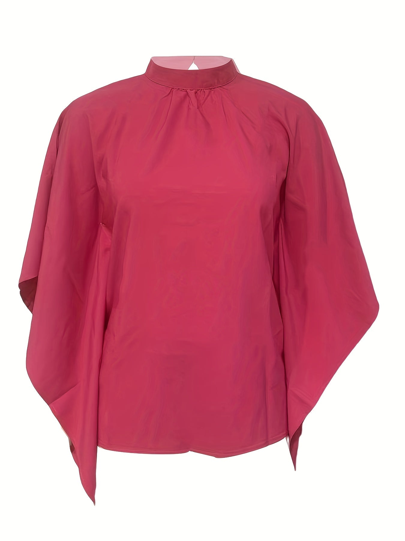 Asymmetrical High Neck Batwing Sleeve Shirt, Letter Print Elegant Summer Stretchy Shirt