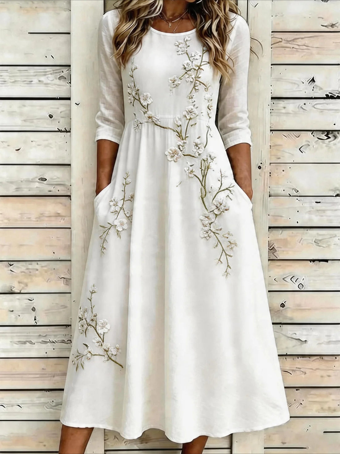 Printed Casual Round Neck Half Sleeve Mid Dress