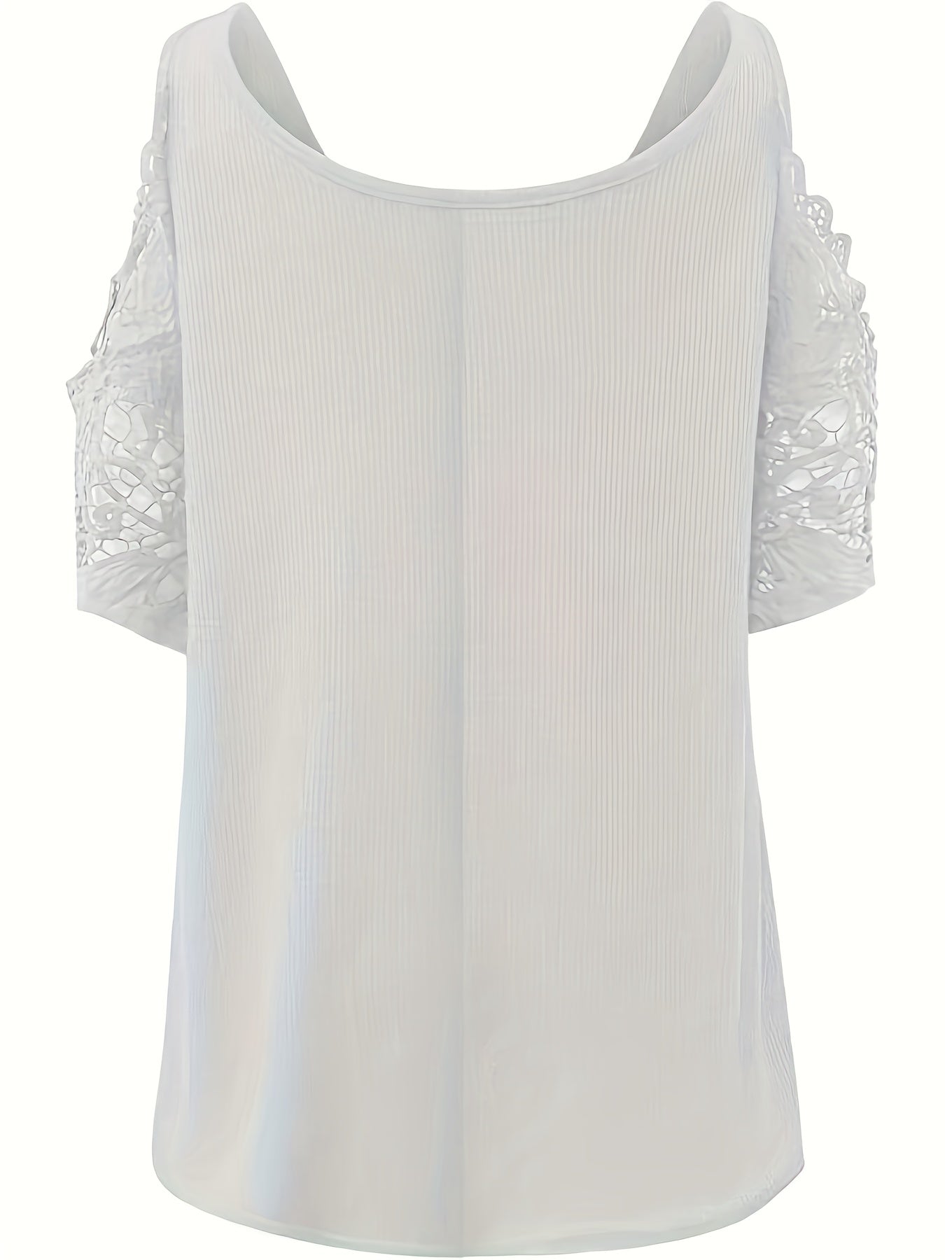 Cold Shoulder Zipper Top, V Neck Short Sleeve Lace Stitching T-Shirt