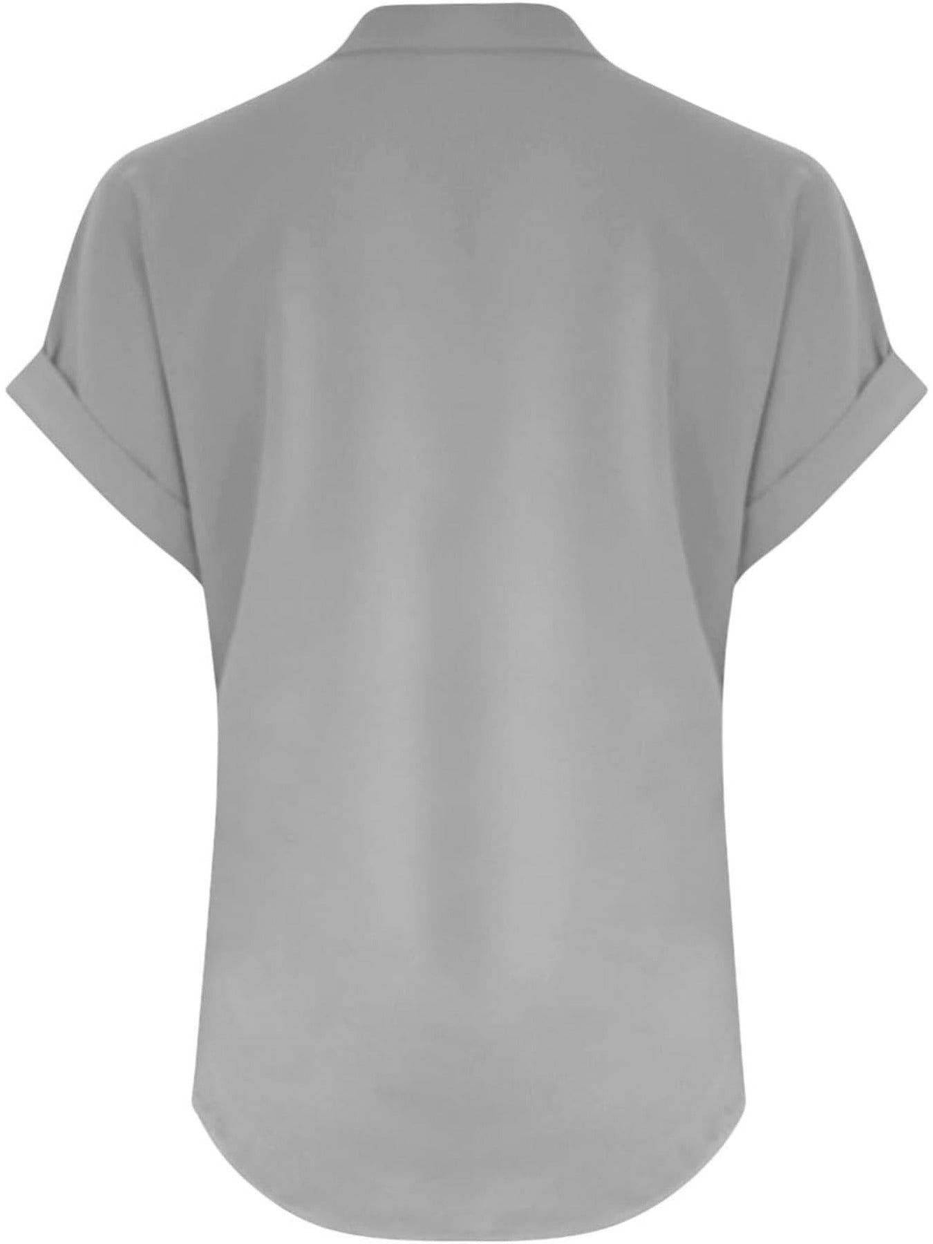 Solid Color V Neck Short Sleeve Button Down T Shirts