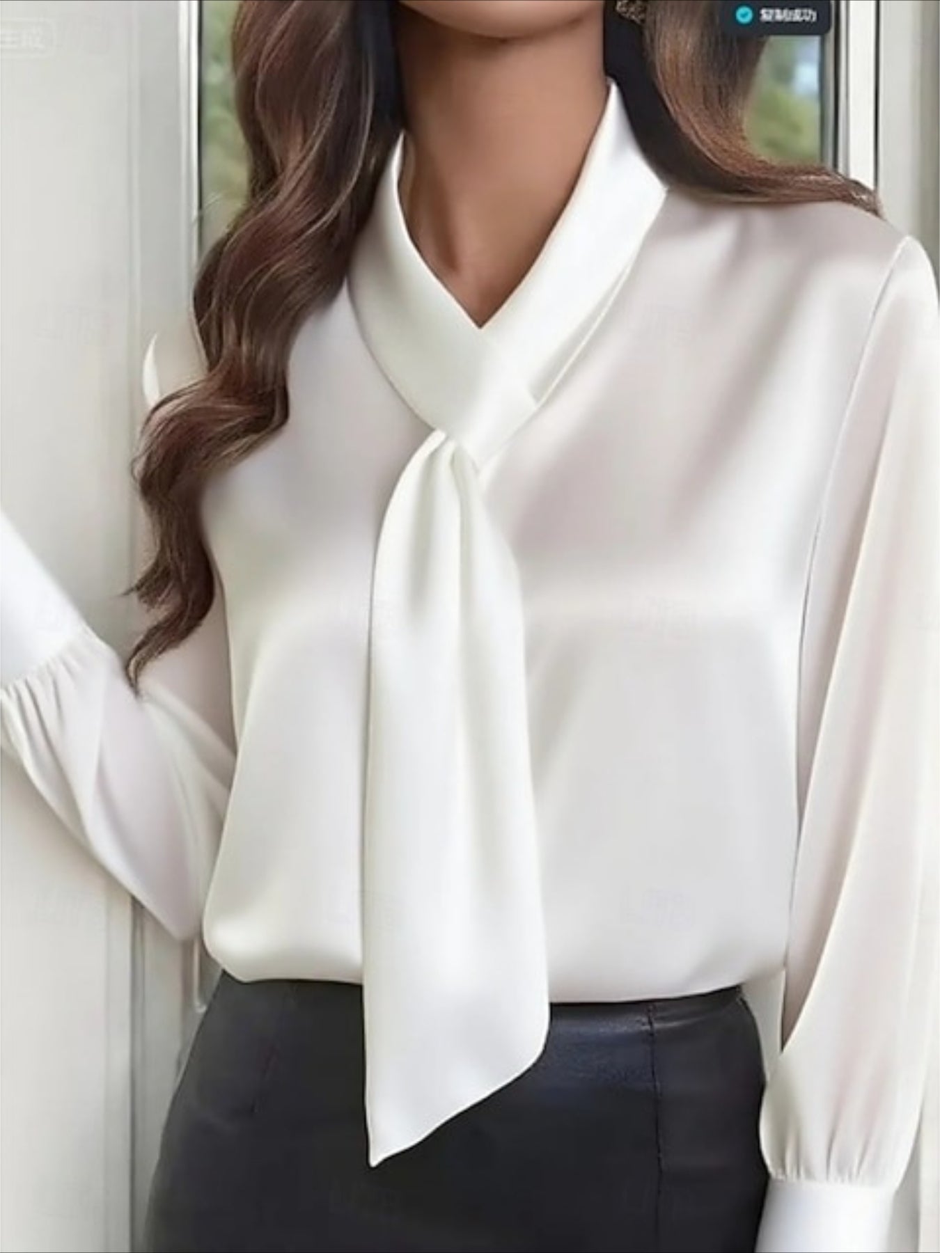 Solid Color Elegant Stylish Work Long Sleeve High Neck Regular Tops