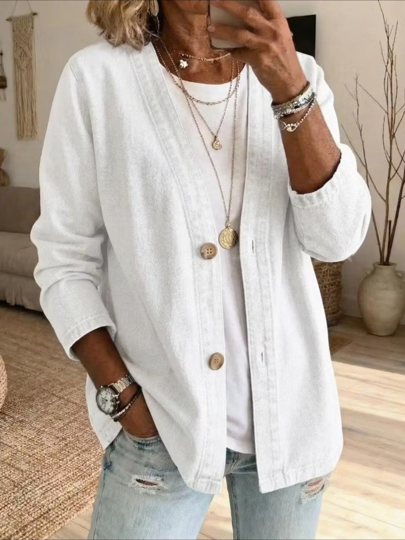 Long Sleeve Casual V Neck Denim Cardigan Jacket