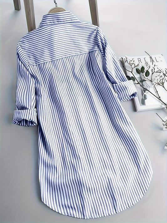 Stripe Print Polo Collar Button Shirt, Casual Long Sleeve Shirt