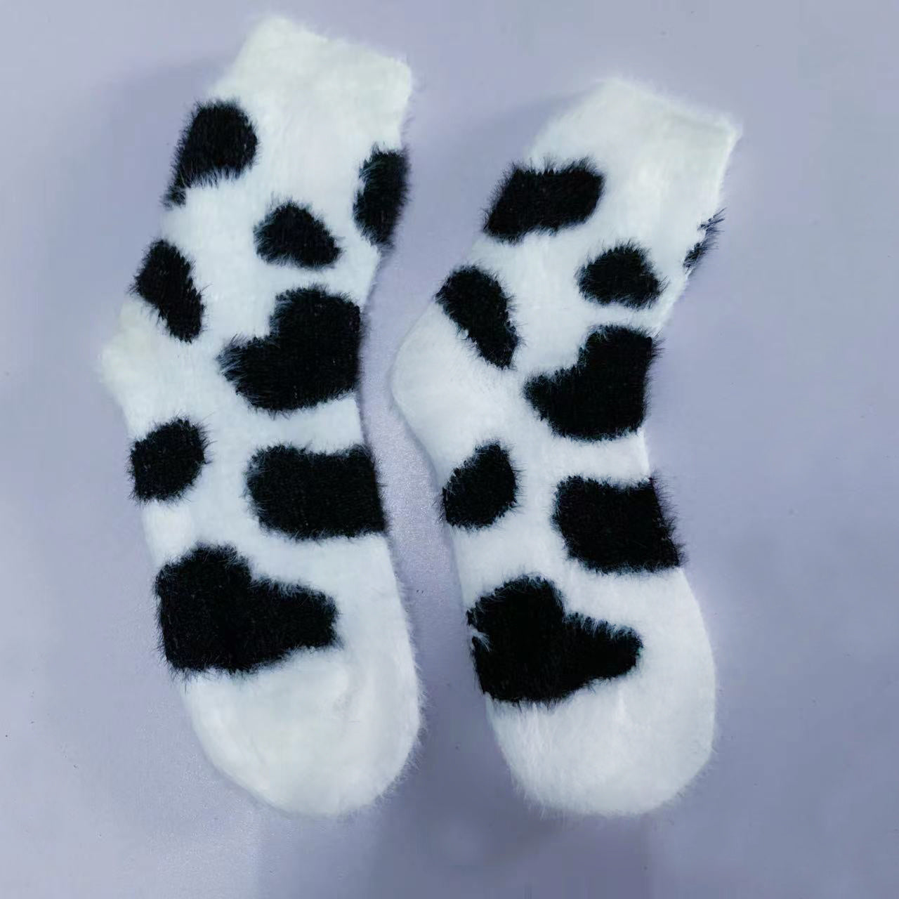 Cute Cow Spots Print Socks, Thickened & Warm Coral Fleece Socks