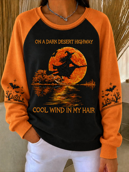 Text Letters Halloween Printed Crew Neck Long Sleeve Sweater Hoodie