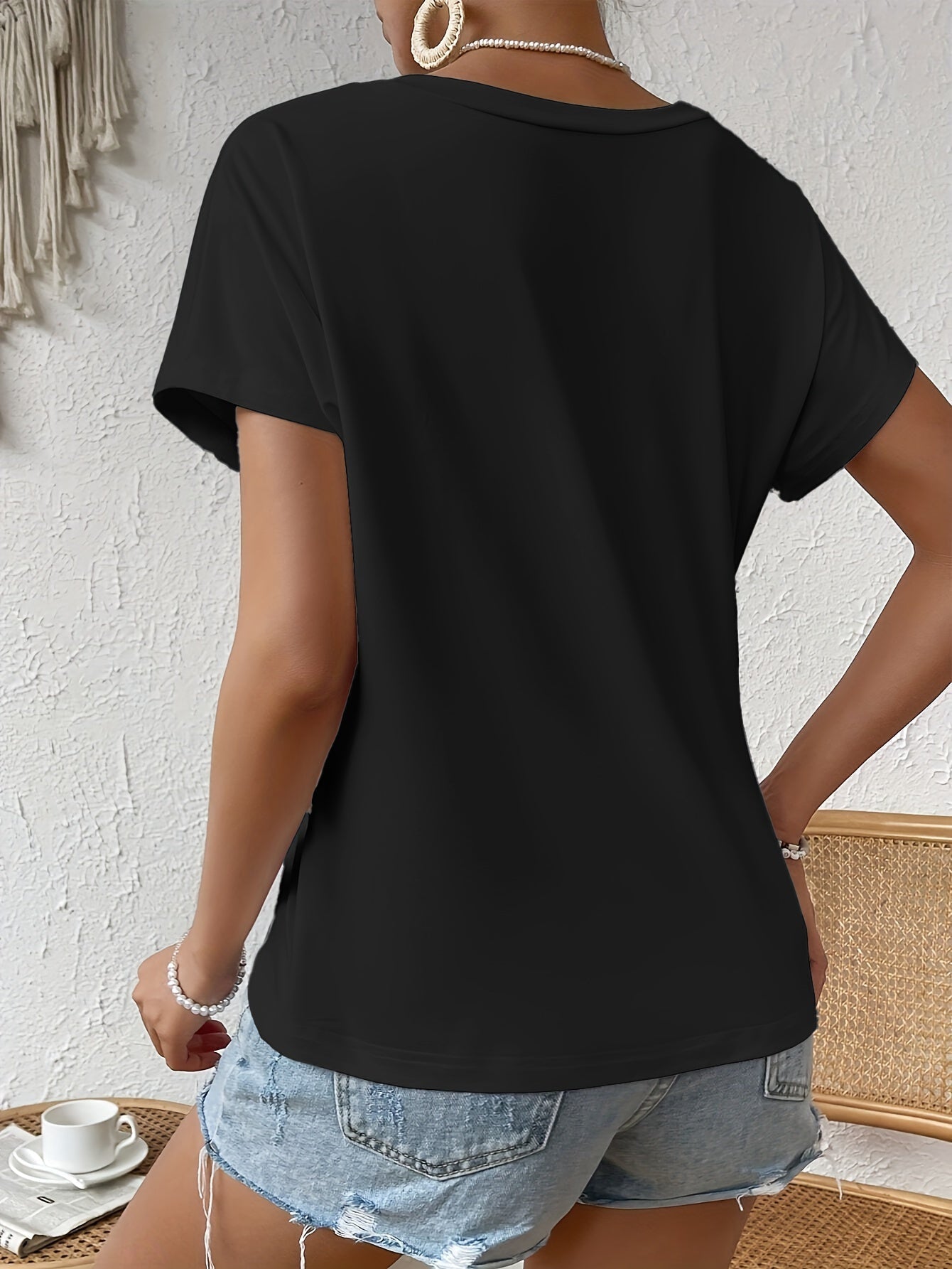 Solid Color Knot Front Asymmetrical T-Shirt, Casual Crew Neck Short Sleeve T-Shirt