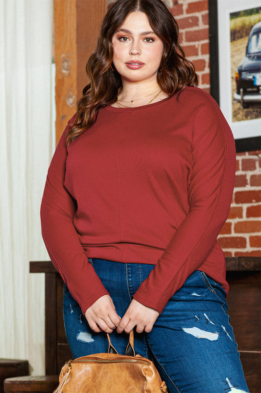 Red Dahlia Piping Detail Plus Size Long Sleeve Top