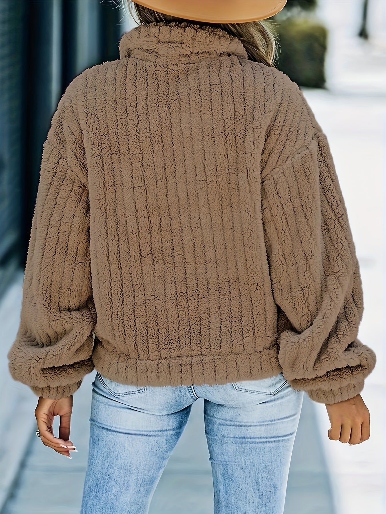Solid Faux Fur Trucker Jacket, Casual Long Sleeve Jacket