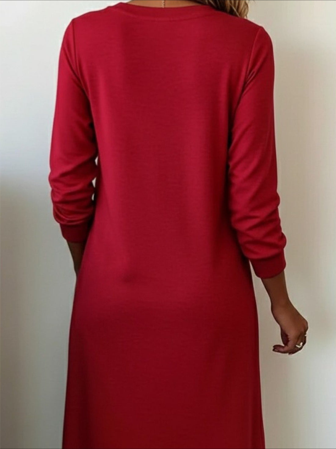 Plain Long Sleeve Spring/Fall Split Joint V Neck Daily Casual T-Shirt A-Line Maxi Dress