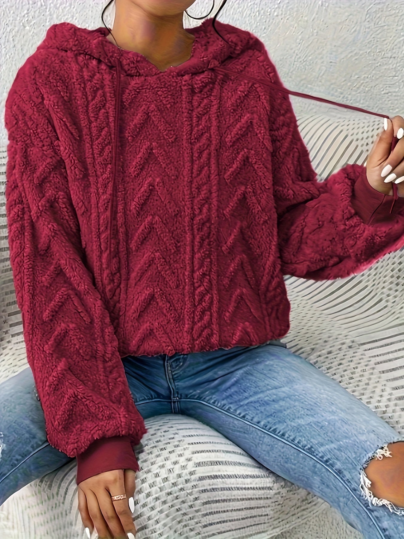 Cozy Fleece Hoodie - Soft Medium Stretch Polyester, Long Sleeve Drawstring, Machine Washable
