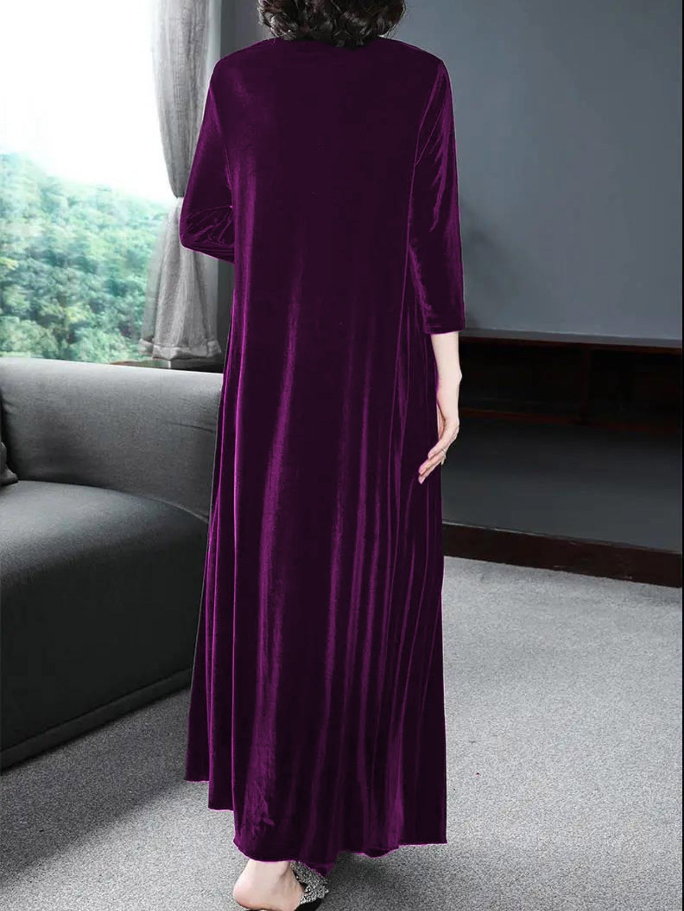 Long Sleeve Vintage Solid Crew Neck Maxi Dress