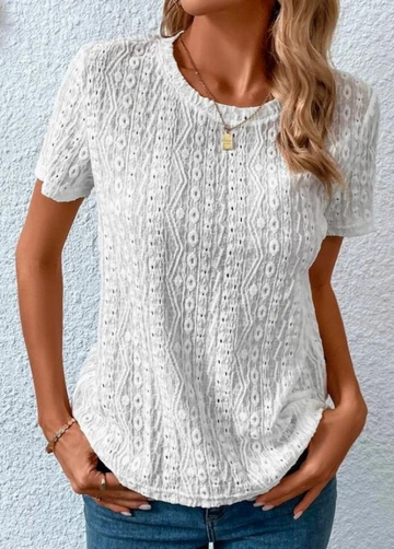 Hollow Out Vintage Lace Hole Loose Casual Short Sleeve T-Shirt