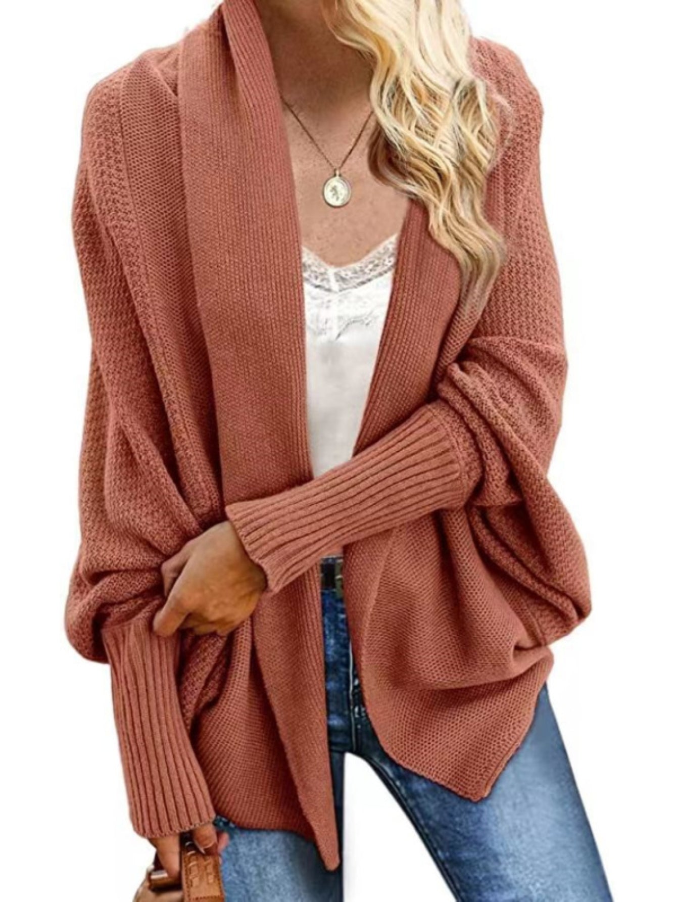 Cozy Solid Color Batwing Sleeve Cardigan - Women's Elegant Knitted Cardigan
