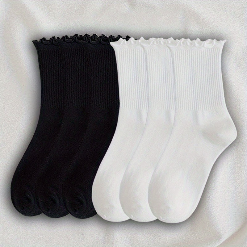 6/8 Pairs Lettuce Trim Socks, Comfy & Breathable Mid Tube Socks