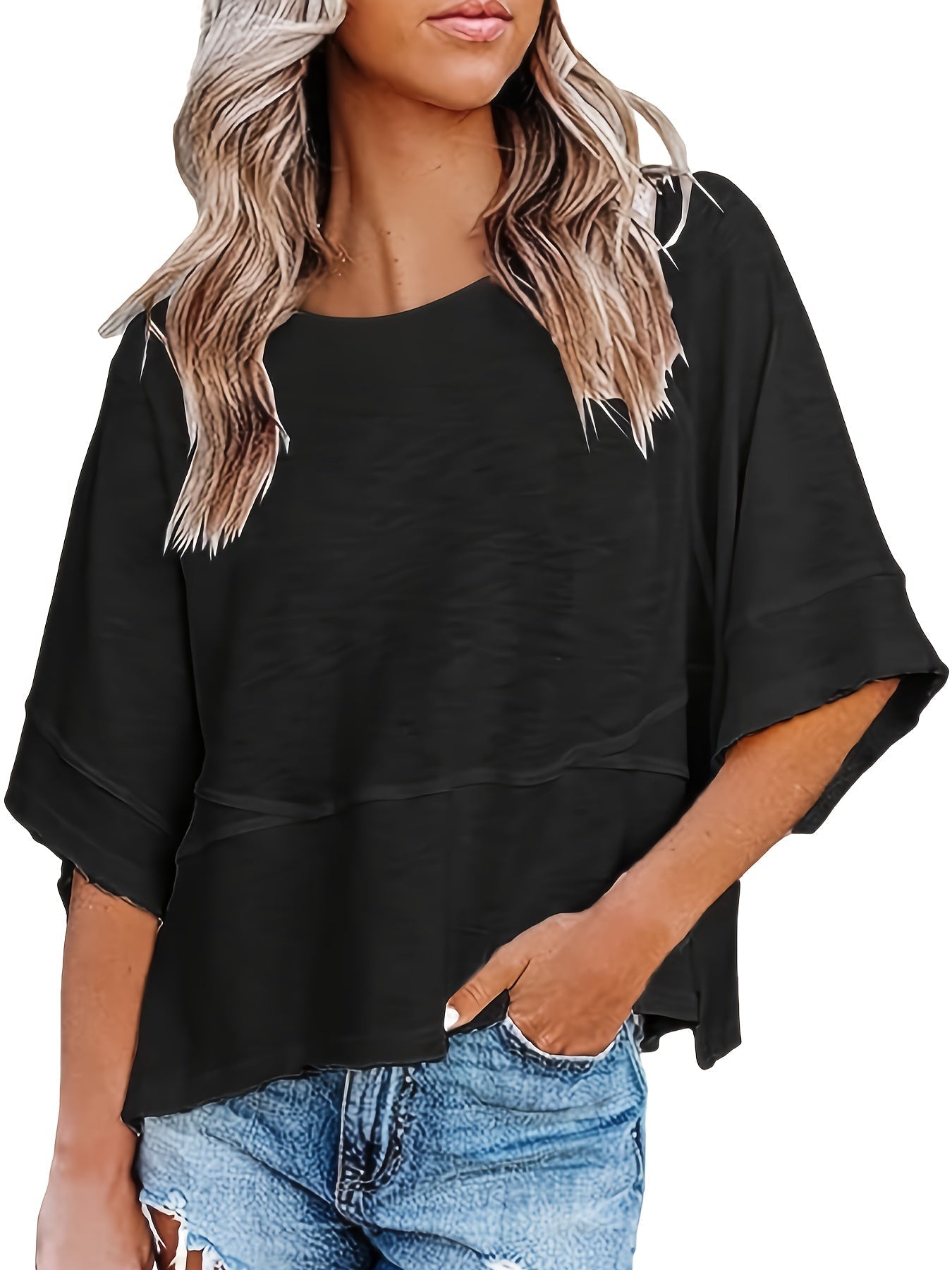 Solid Crew Neck Loose Basic T-shirt, Casual Half Sleeve T-Shirt