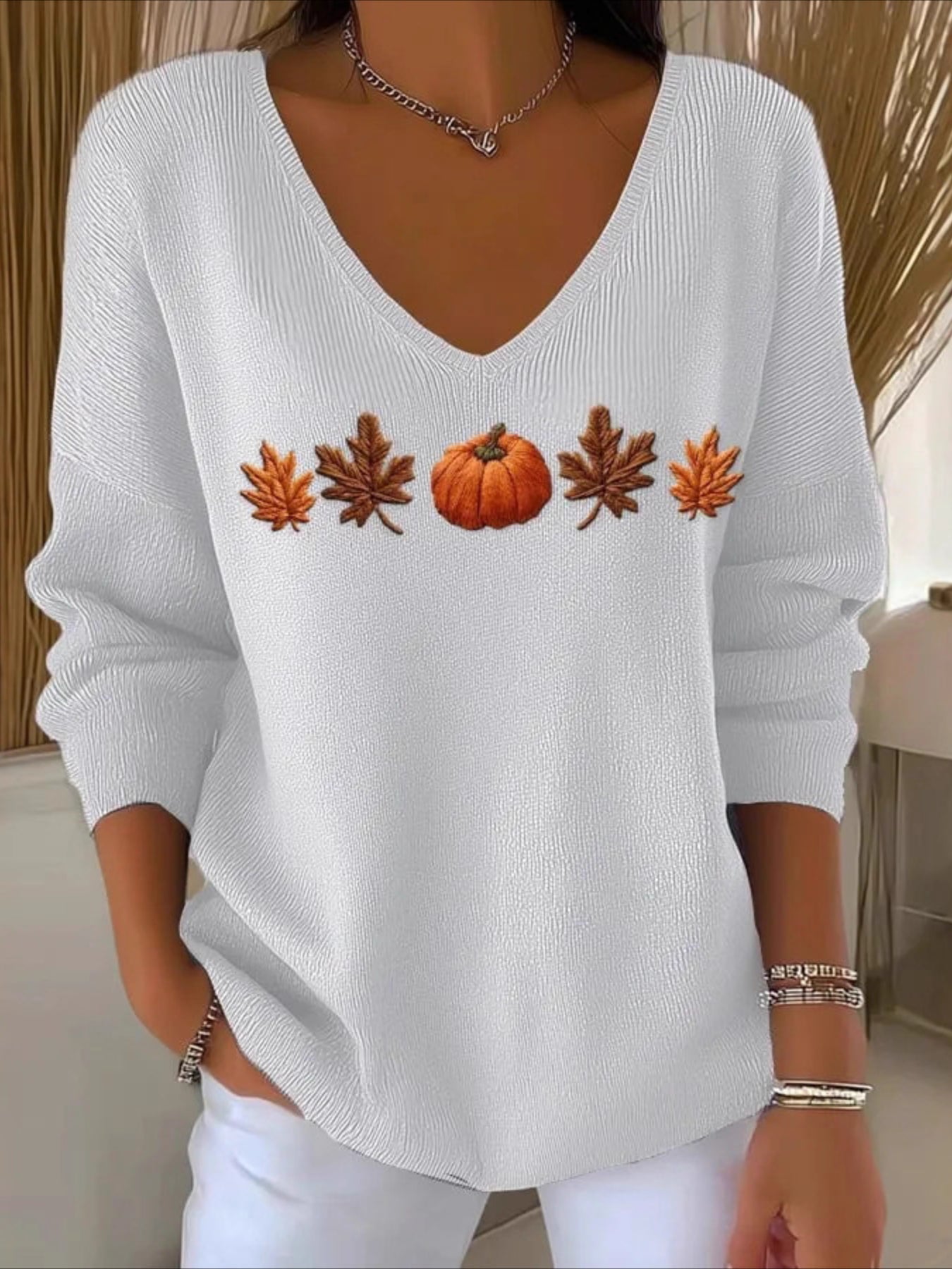 Halloween Women Floral Long Sleeve Comfy Casual Sweater Tee