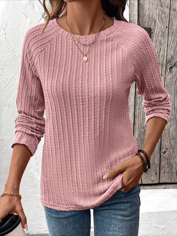 Jacquard Long Sleeve Round Neck T Shirt