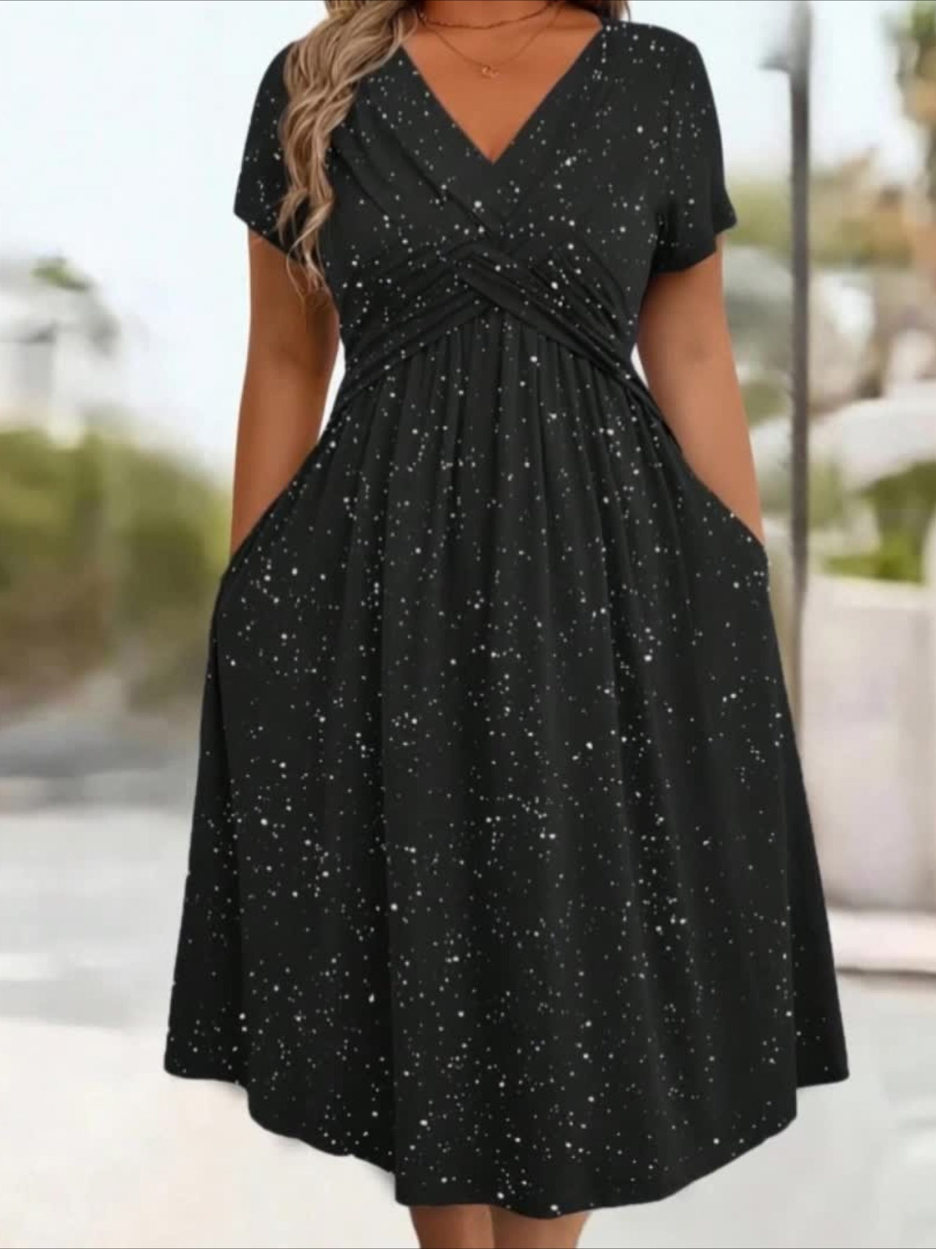 Elegant V-Neck Flattering Fit with Pocket Dress