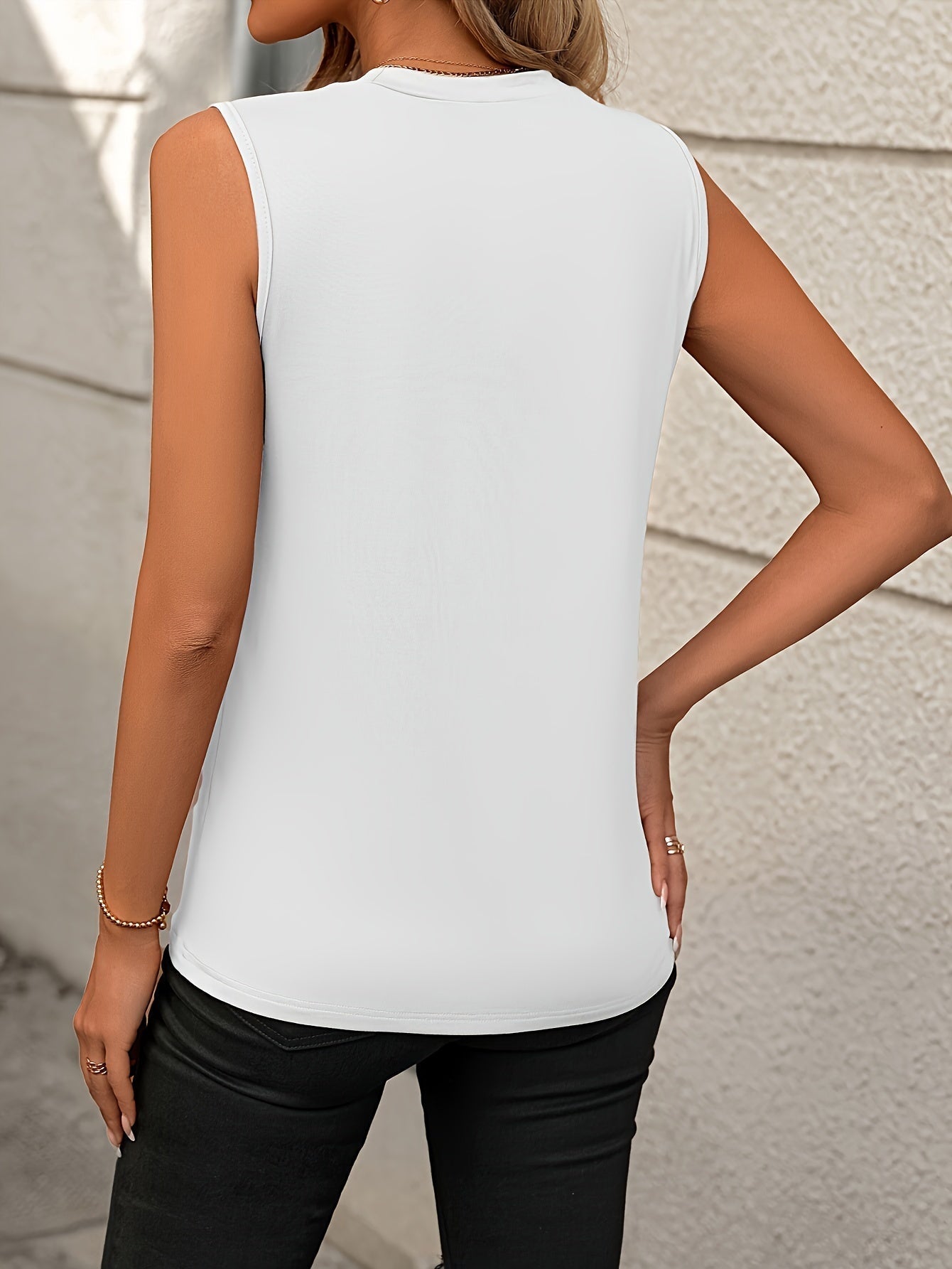 Solid Crew Neck Tank Top, Casual Sleeveless Top