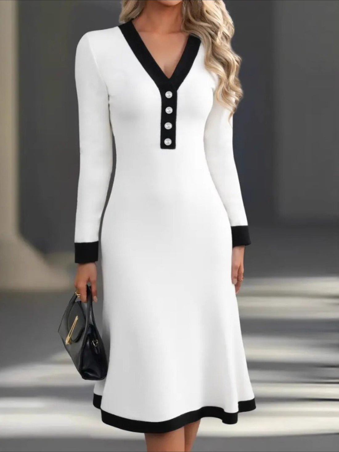 Plain Regular Fit Sexy V Neck Dress