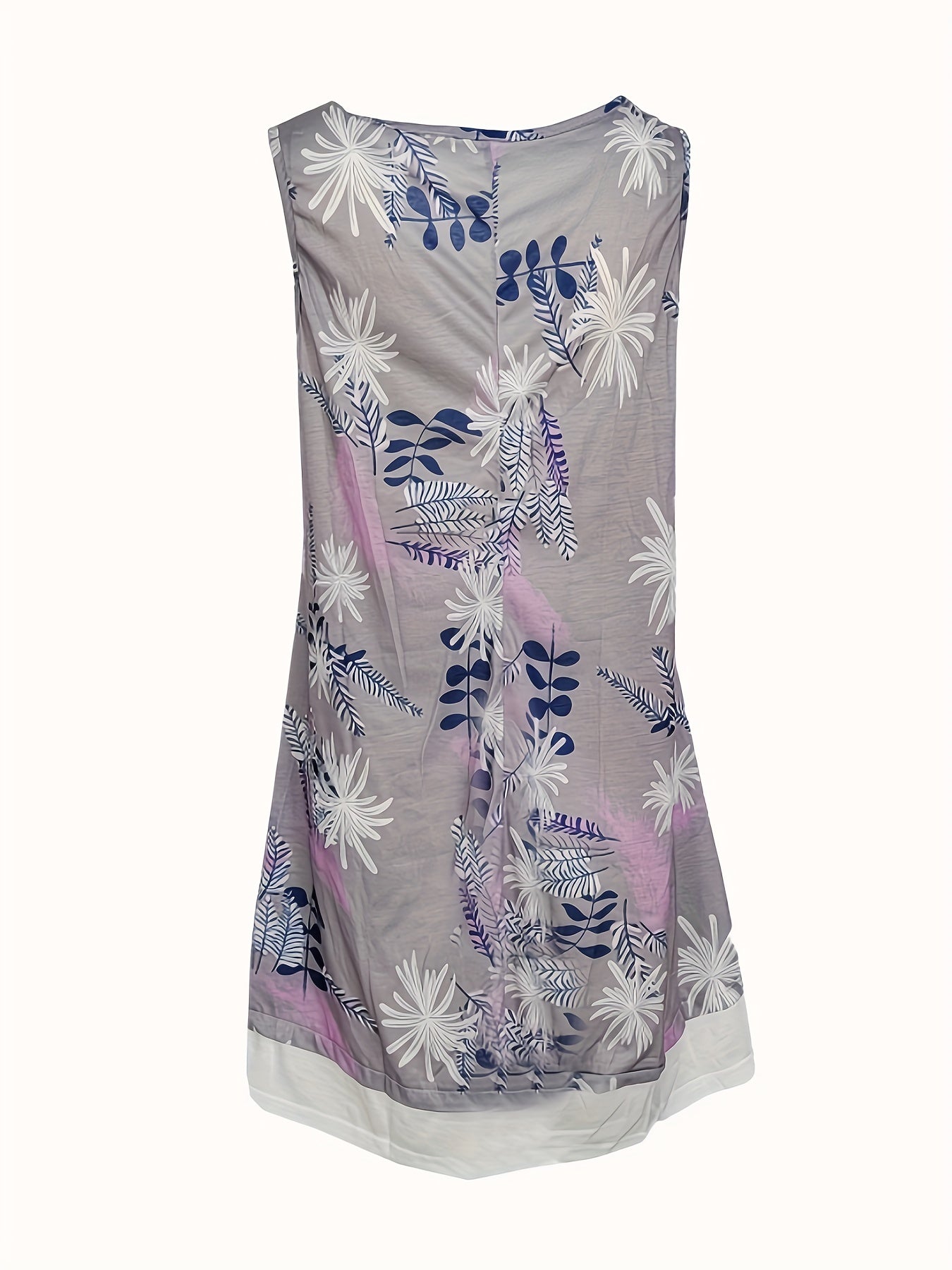 Floral Print 2 In 1 Dress, Casual Crew Neck Sleeveless Tank Dress