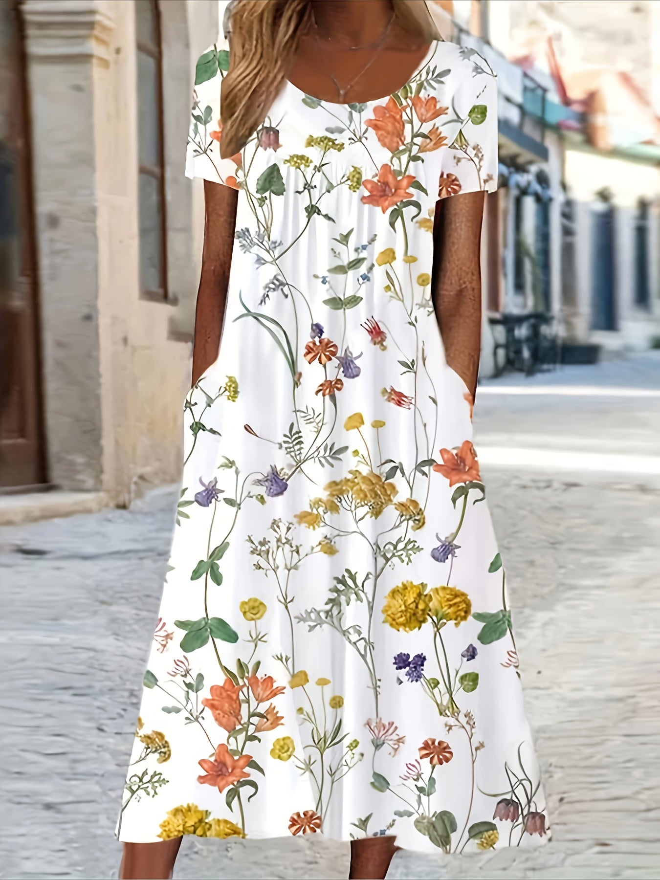 Casual Vacation Commute Floral Print Round Neck Short Sleeve Dress