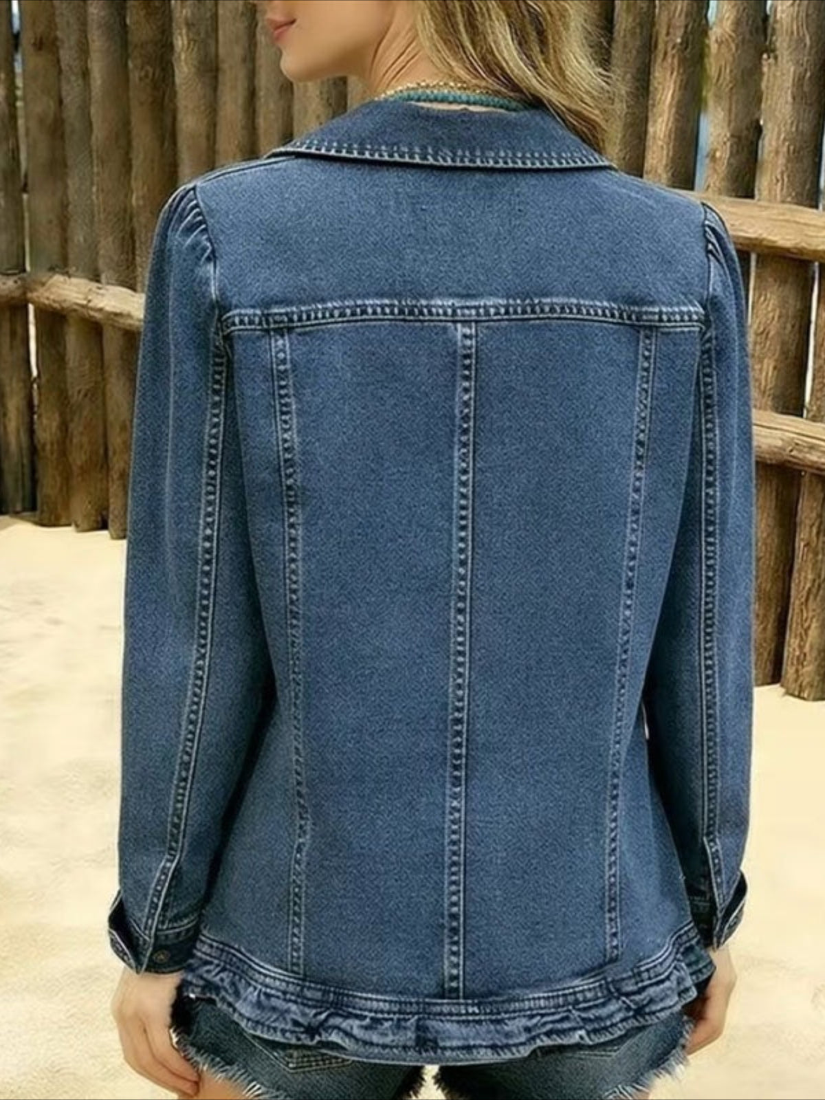 Ruffle Hem Short Lapel Double-breasted Ruffle Edge Jacket