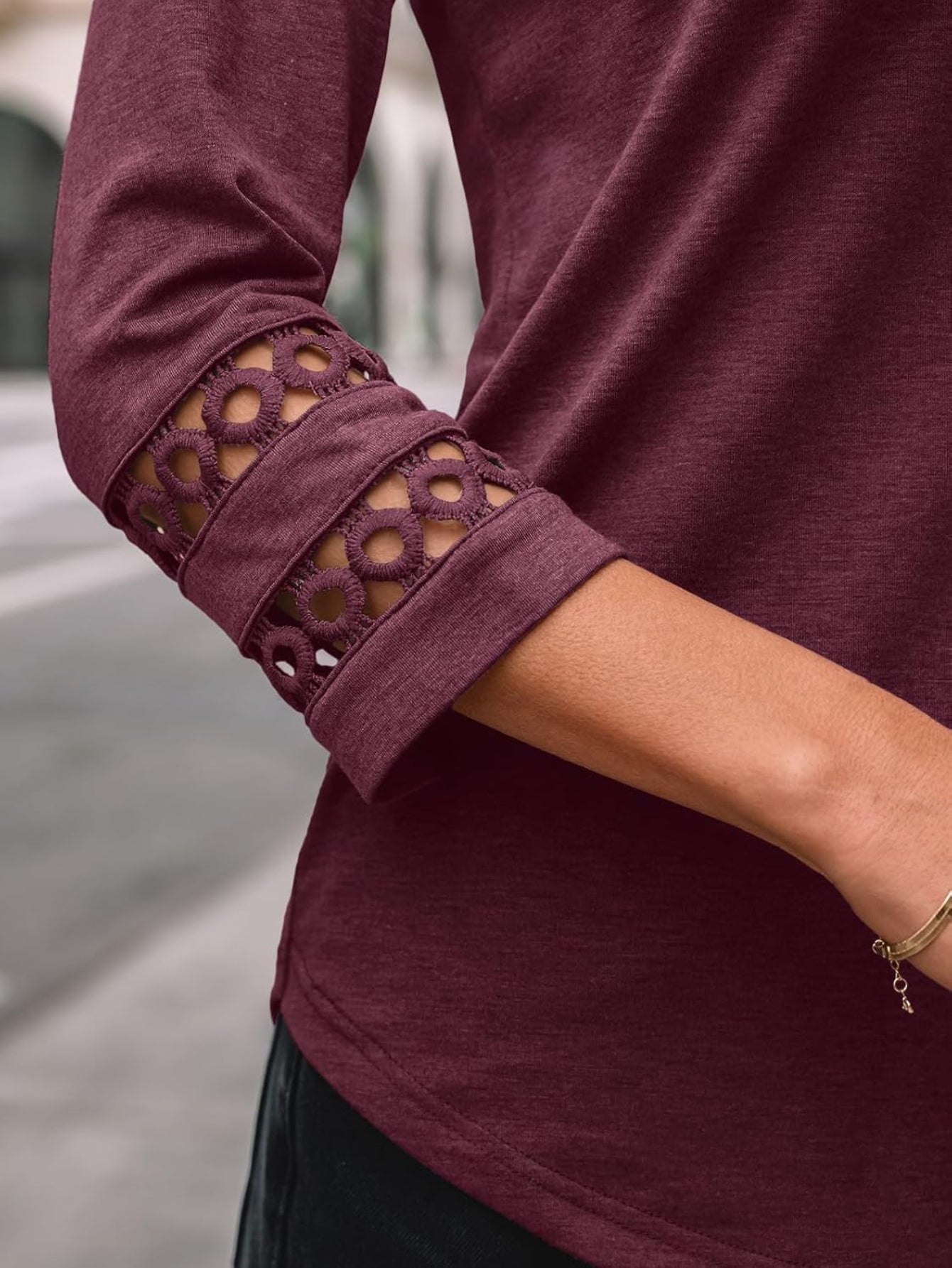 3/4 Length Sleeve Crewneck Lace Tunic Tops