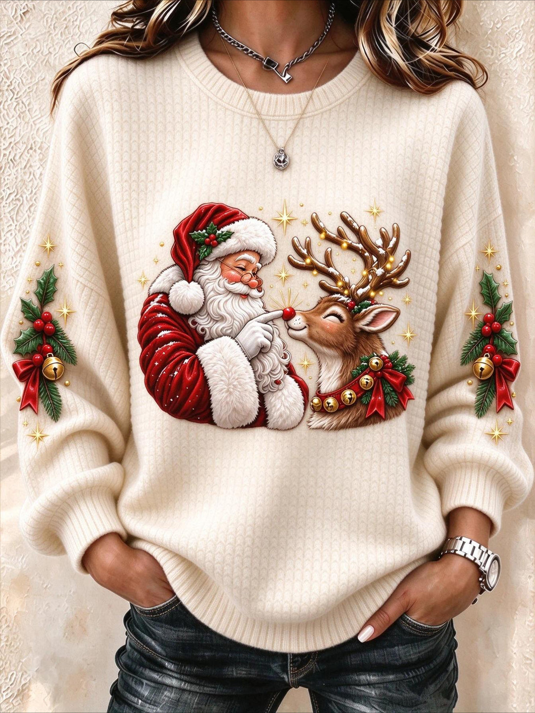 He and His Reindeer Christmas Casual Crew Neck Regular Fit Sweatshirt