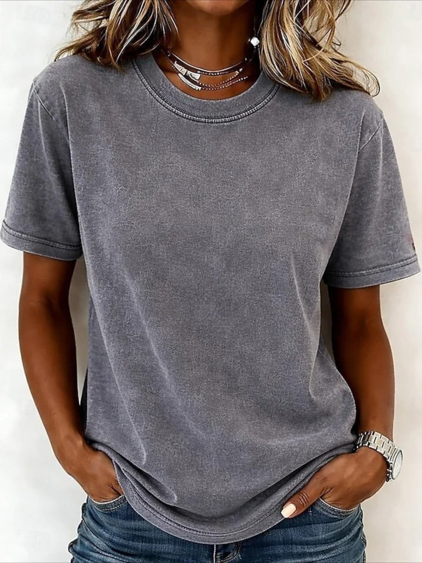 Solid Color Crew Neck Short Sleeve Daily Going Out Casual T-Shirt