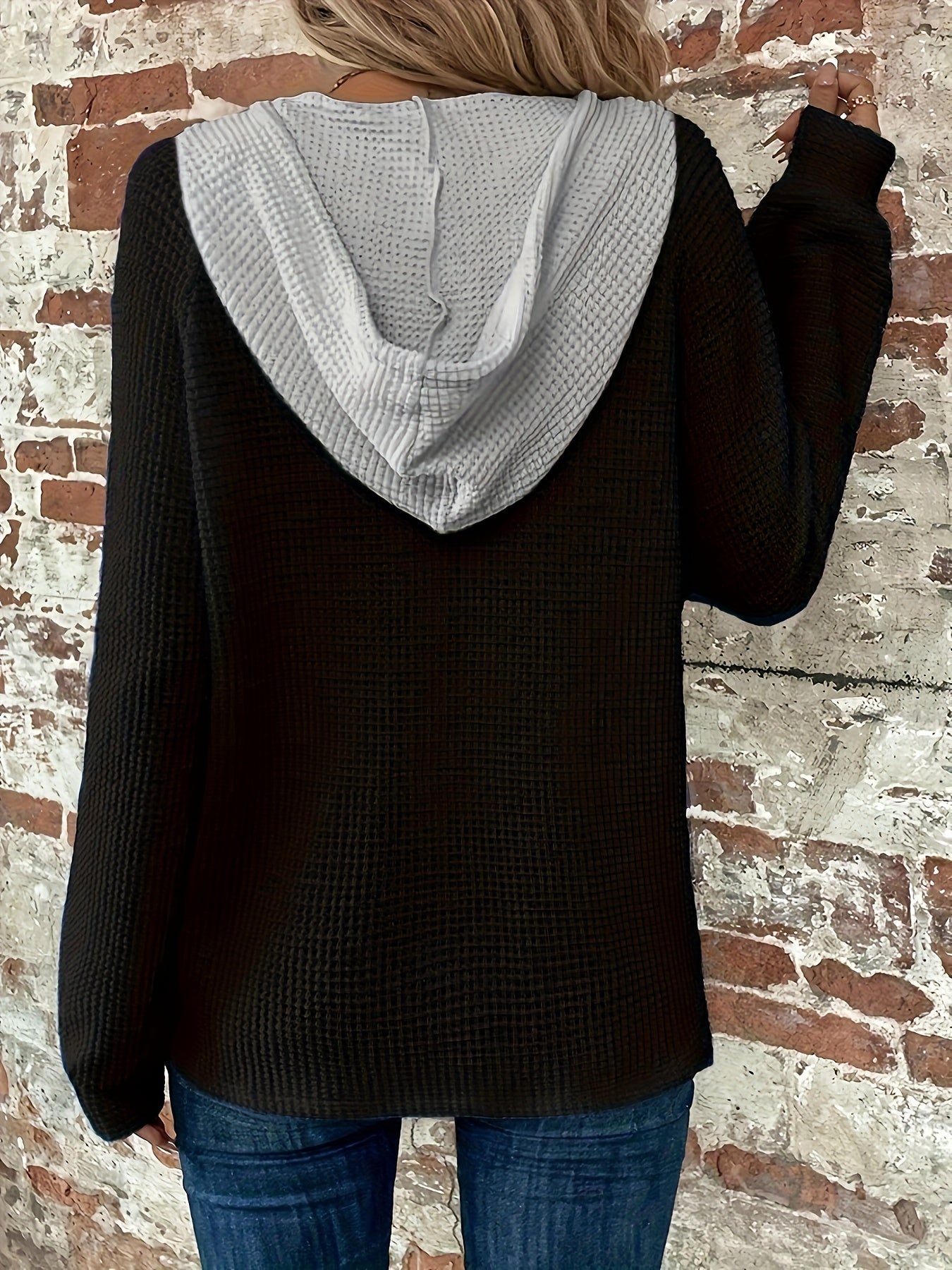Casual Hoodie Sweatshirt | Women's Semi-Sheer, Solid Knit | Stretch Fit with Button Detail | Easy-Care