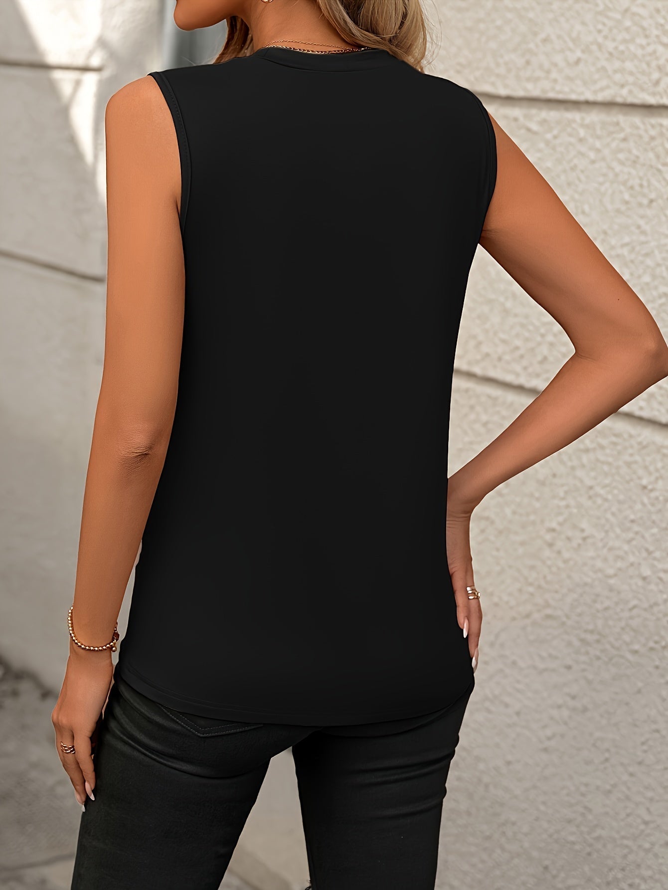 Solid Crew Neck Tank Top, Casual Sleeveless Top