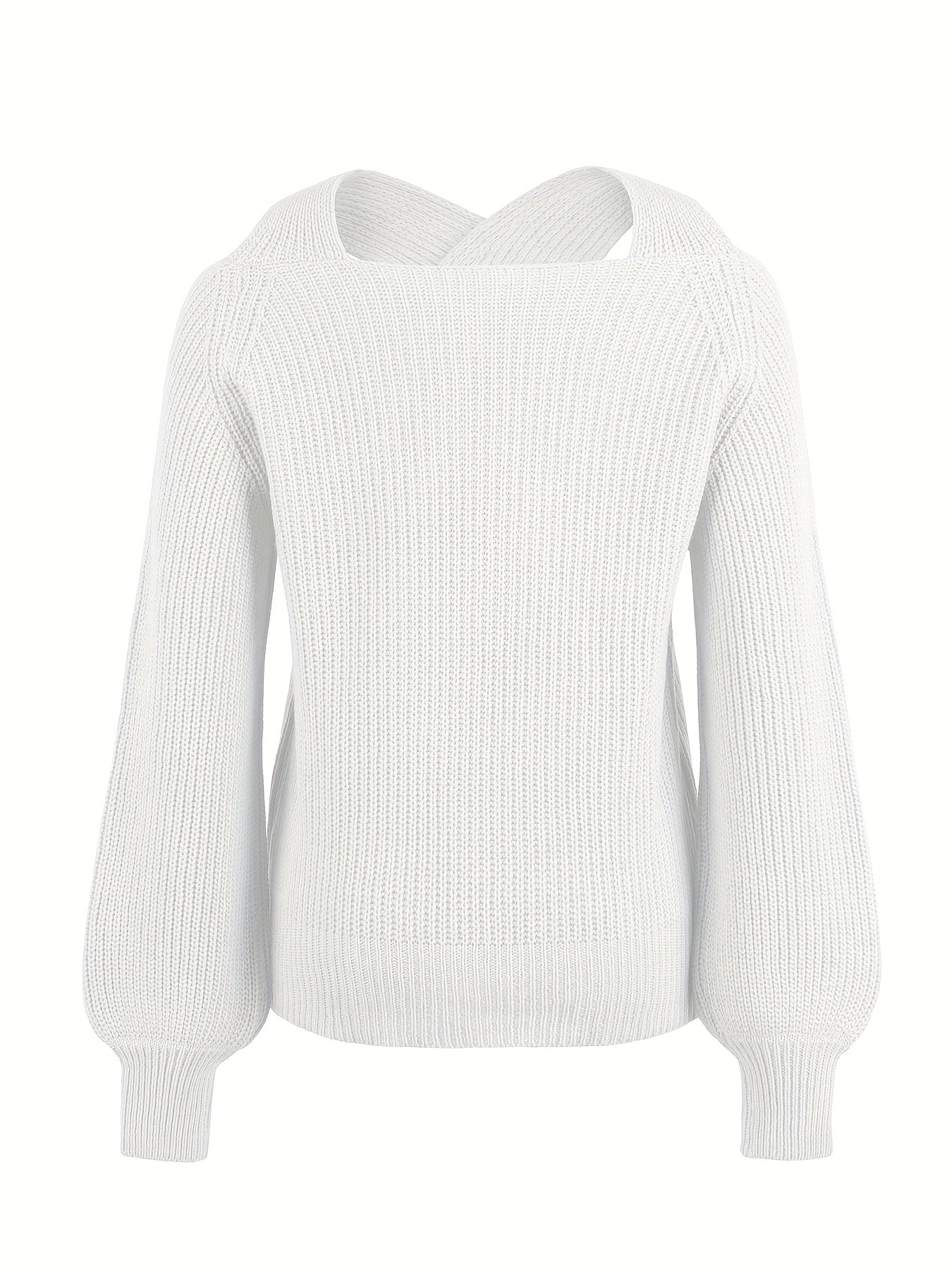 Criss Cross Neck Knitted Sweater, Elegant Cold Shoulder Long Sleeve Sweater