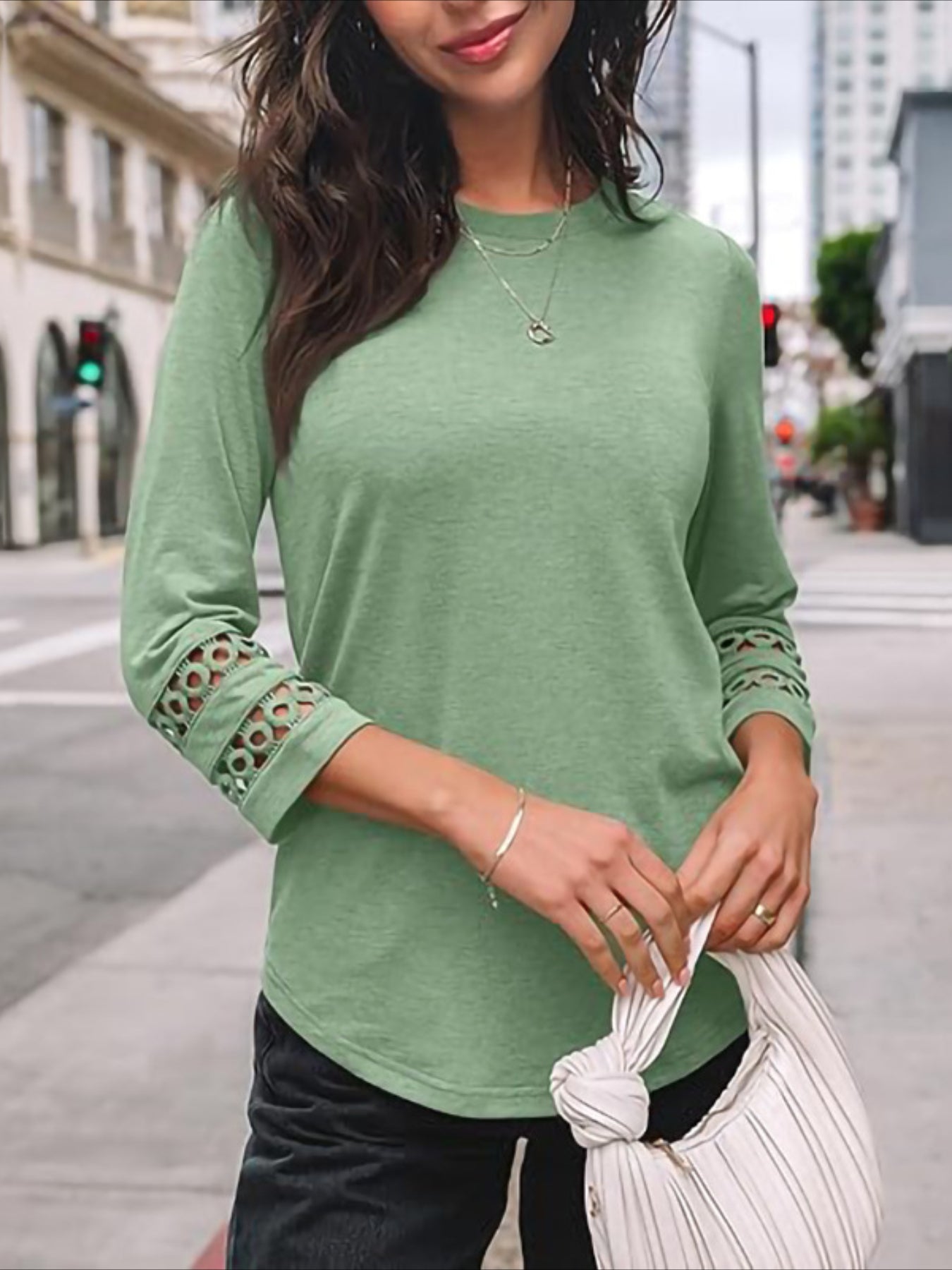 3/4 Length Sleeve Crewneck Lace Tunic Tops