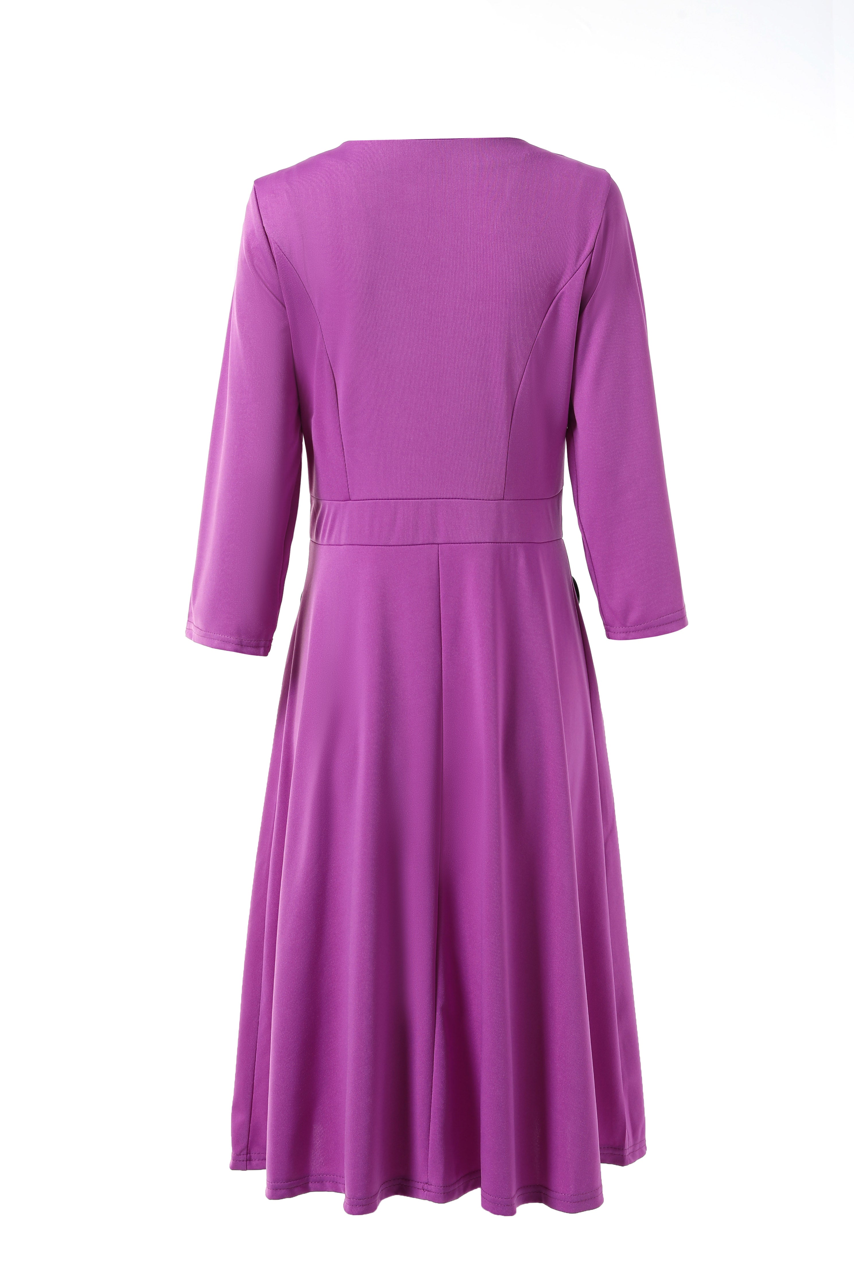 Solid Button Crew Neck Half Sleeve High Waist Dress, Elegant Ruffled Hem Slim Midi Dress