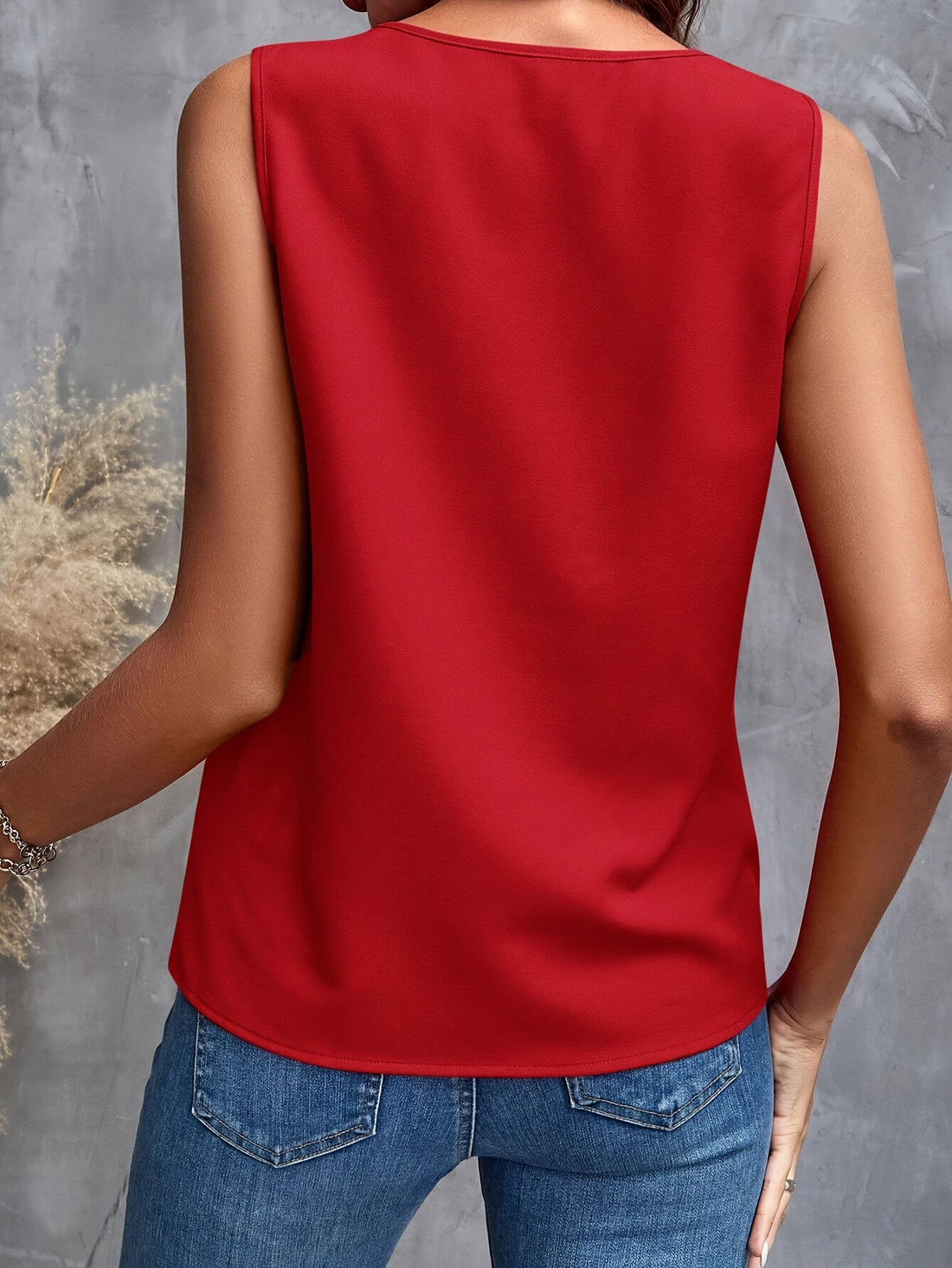 Elegant Ruffled Solid Color V-Neck Sleeveless Blouse