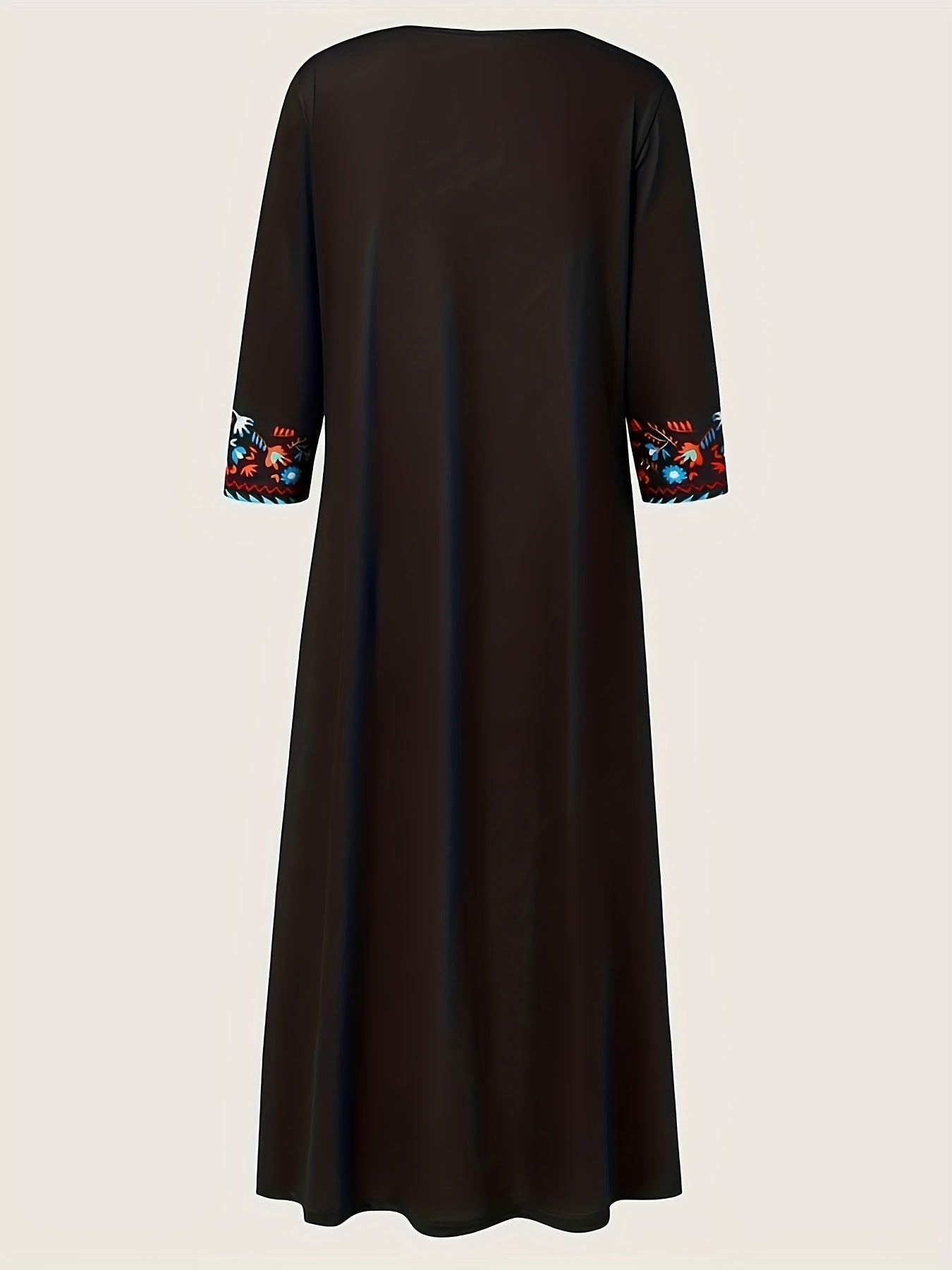Ethnic Print Dual Pockets Dress, Casual Half Sleeve V-neck Dress