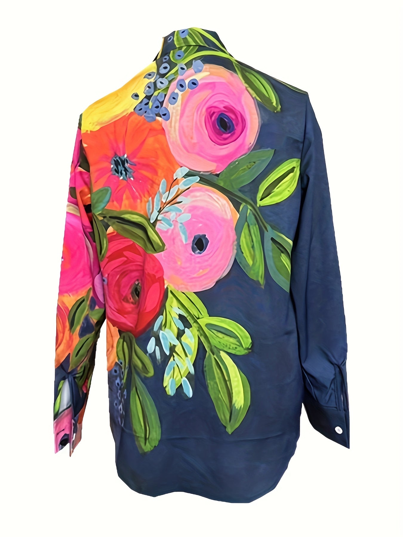 Casual Floral Print Blouse with Lapel Collar