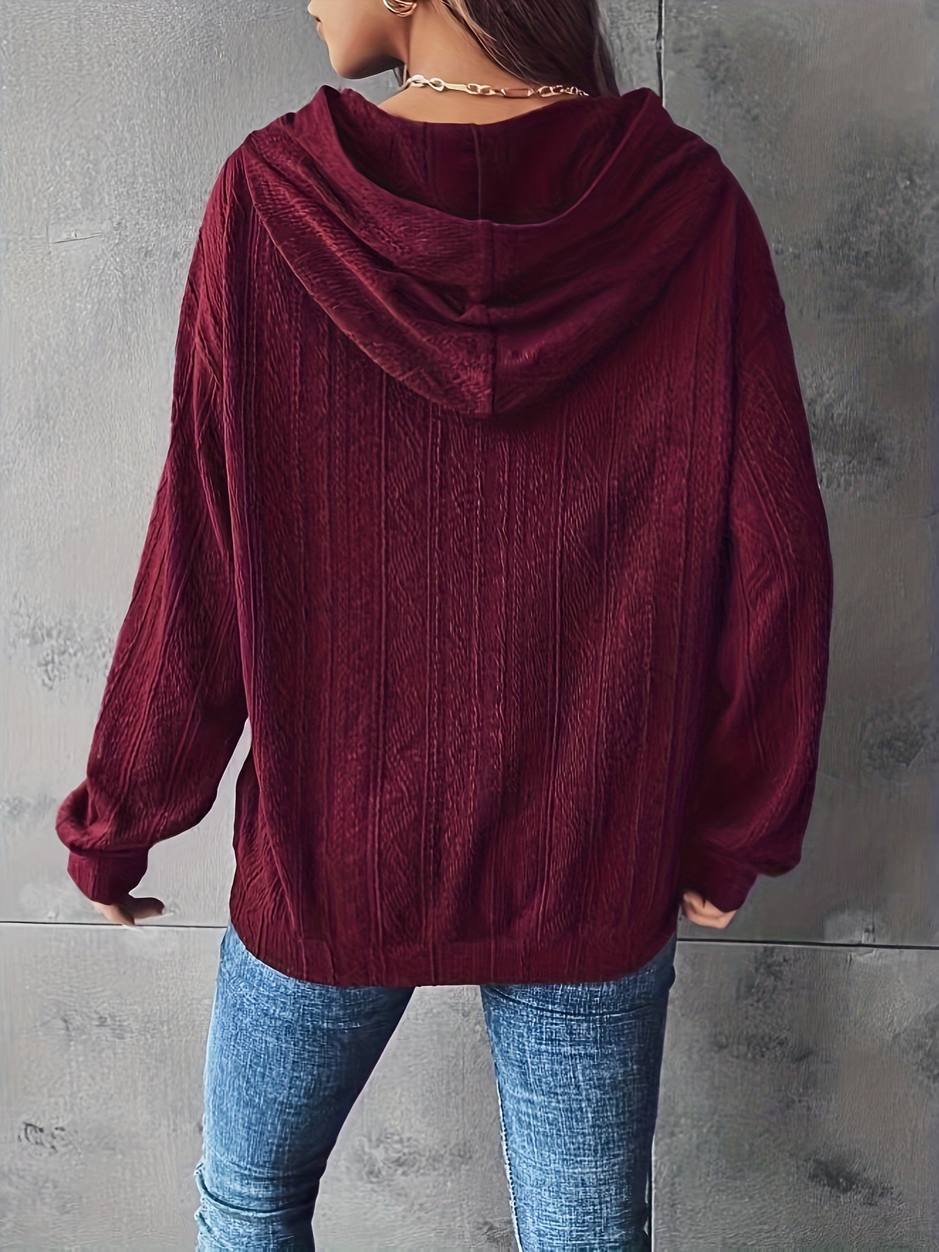 Solid Drop Shoulder Hoodie, Casual Long Sleeve Hoodies Sweatshirt