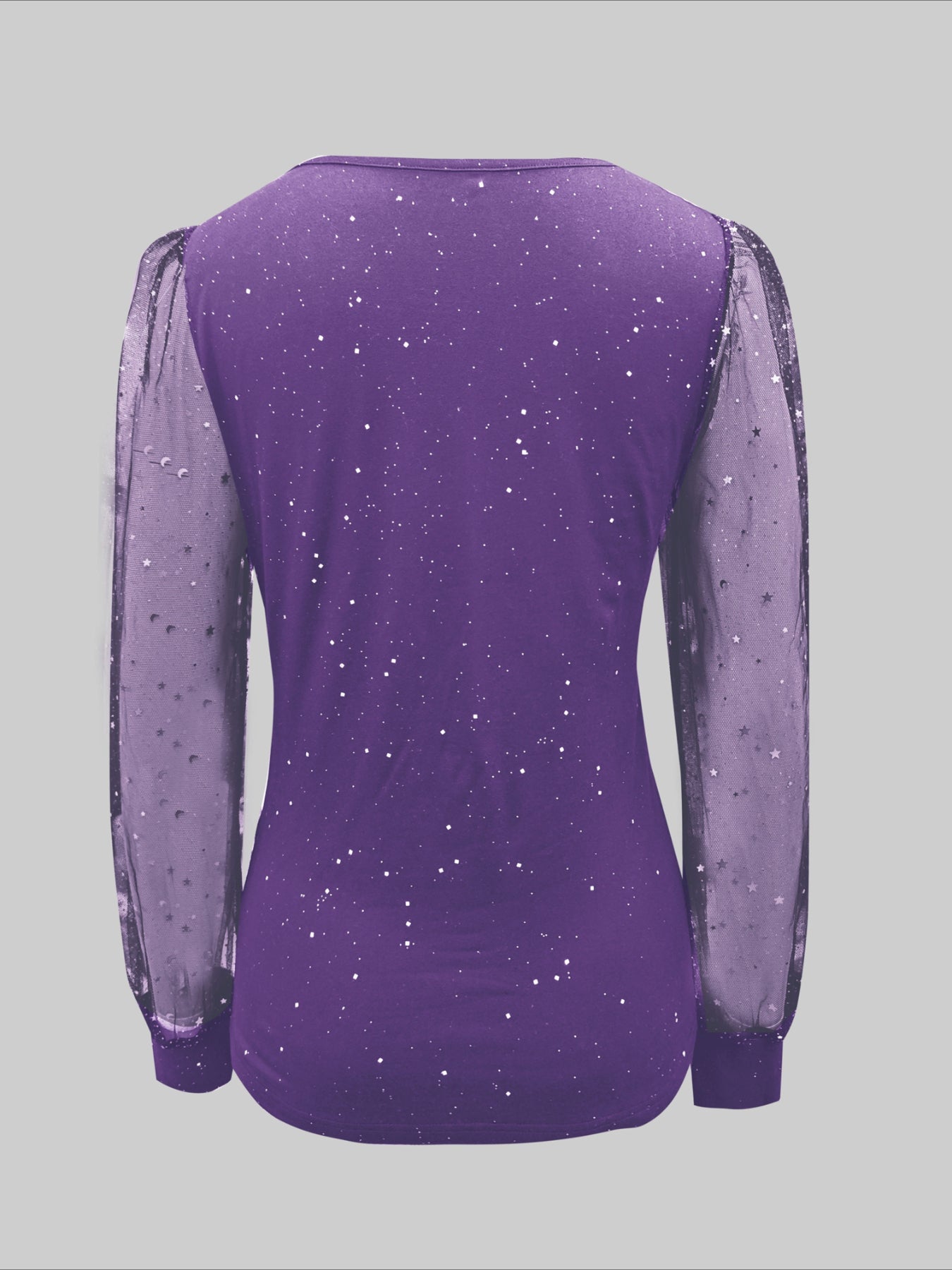 Sexy V-Neck Sequin Mesh Splicing Long Sleeve T-Shirt Casual Party Top