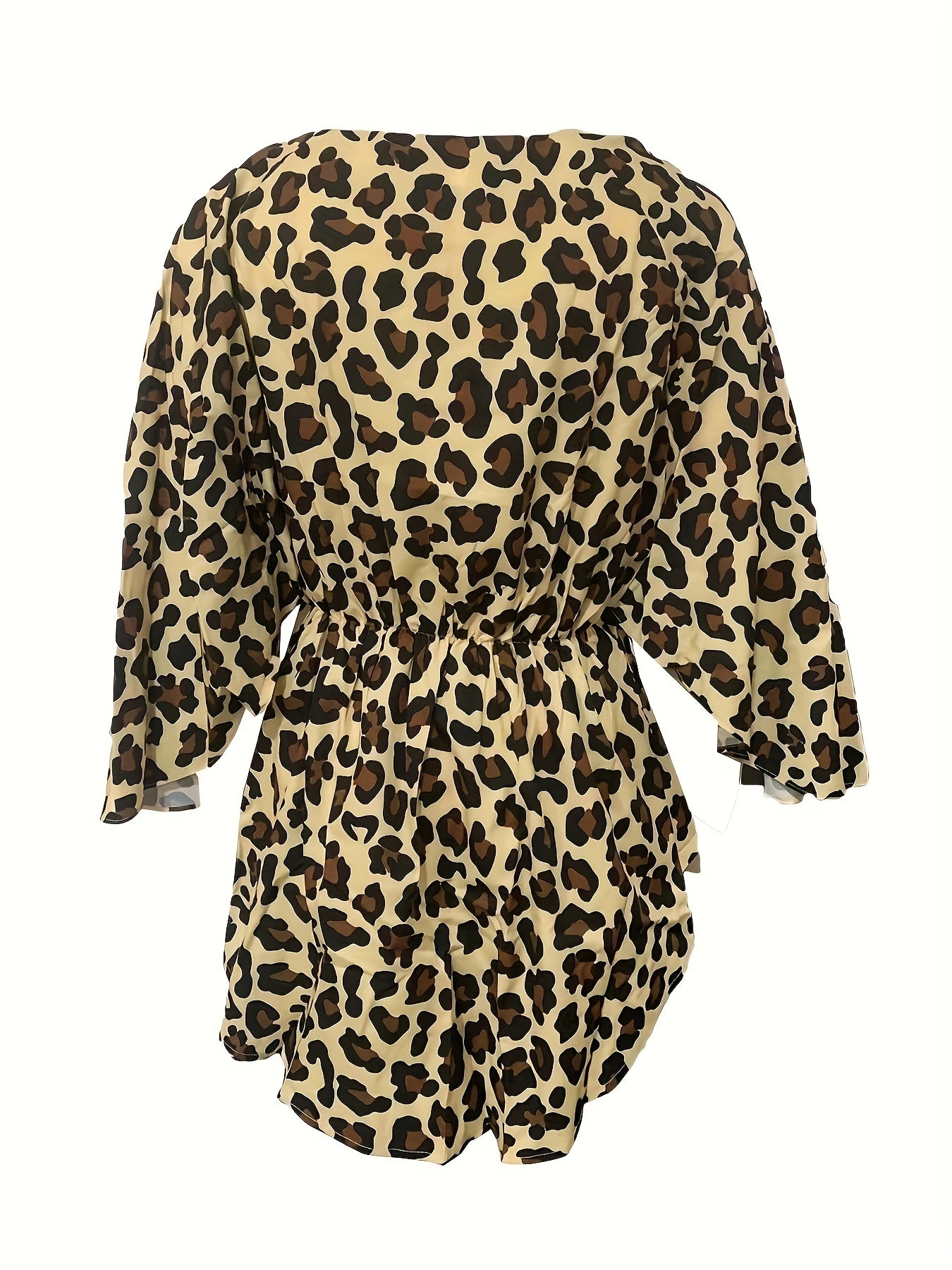 Full Printed V Neck Dress, Casual Tie Waist Batwing Sleeve Dress