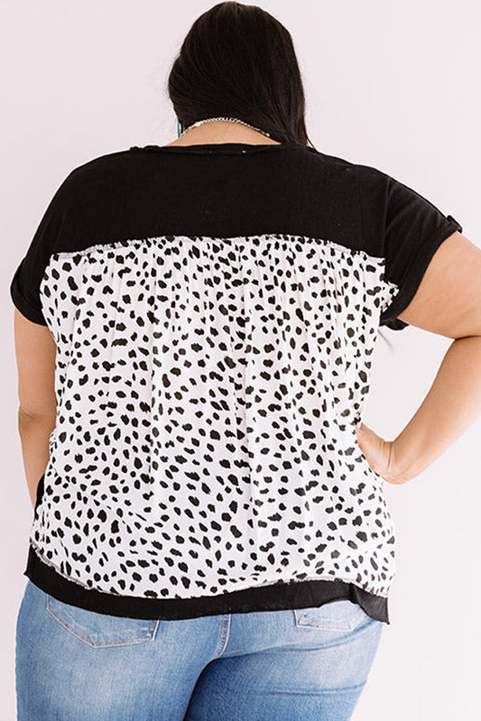 Black Plus Size Cheetah Back Rolled Cuffs T-shirt