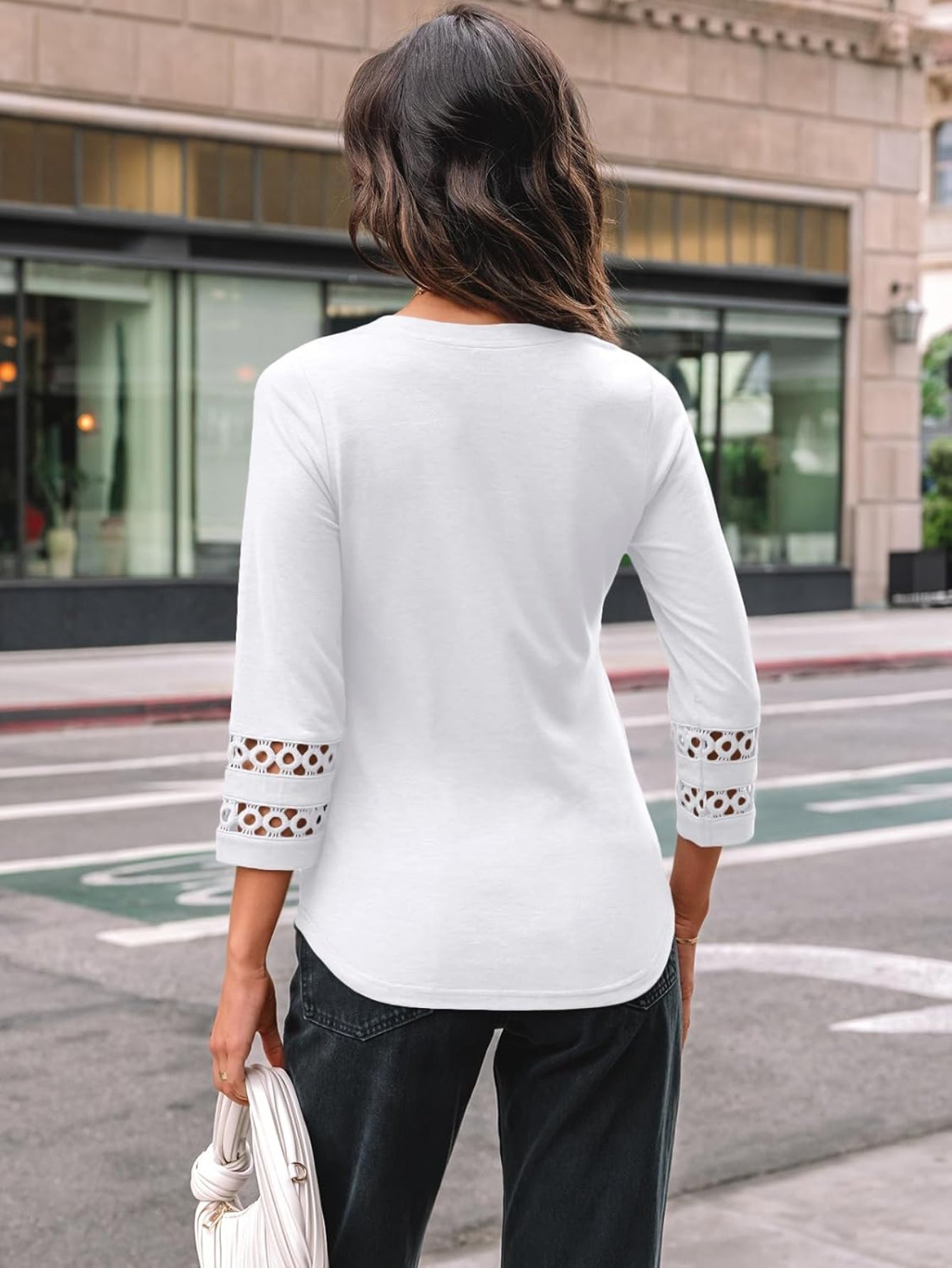 3/4 Length Sleeve Crewneck Lace Tunic Tops