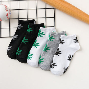 5 Pairs Leaf Print Ankle Socks, Soft & Lightweight Sports Socks