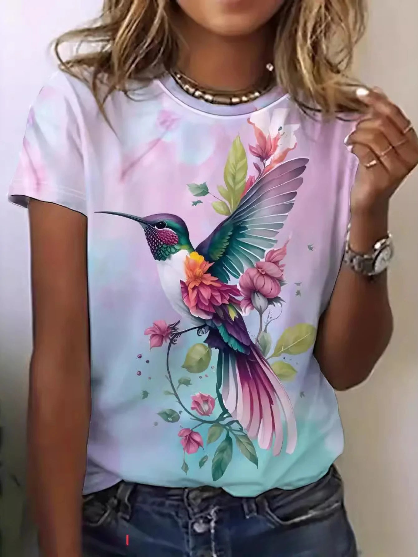 Women's Sweetheart 3D Print Fashion Tee - Soft Polyester & Spandex Blend