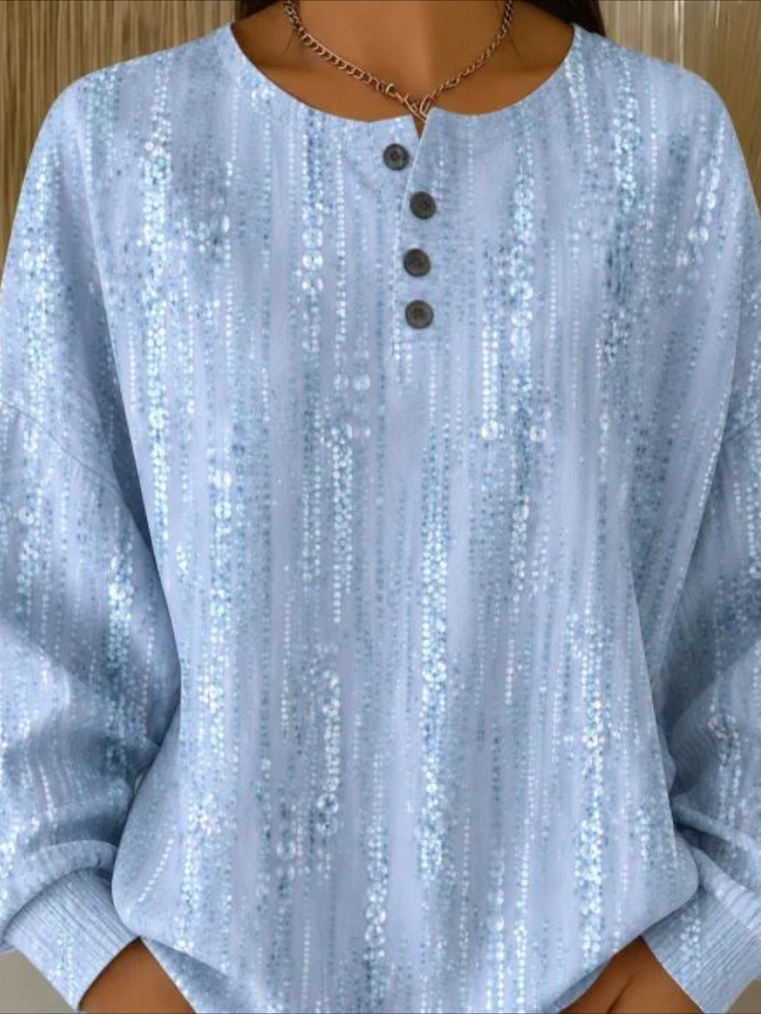 Abstract Henley Collar Long Sleeve Regular Sweatshirt